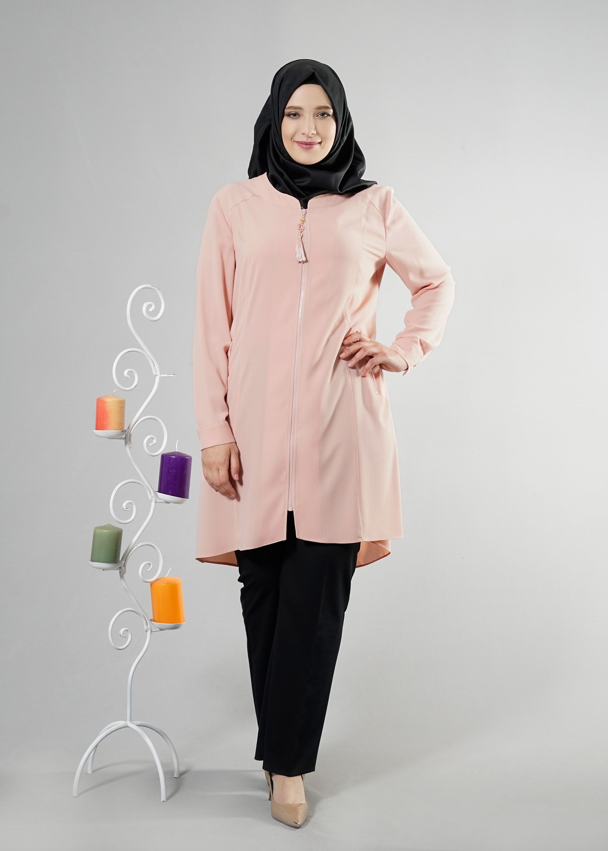 Tesettür giyim PUDRA 2561 Sufle Tesettür Tunik 44/50 TEK42