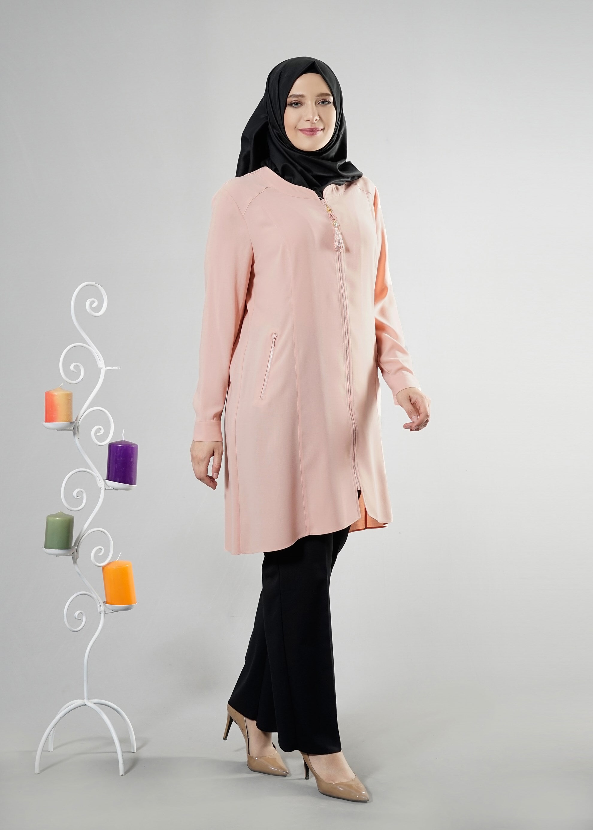 Tesettür giyim PUDRA 2561 Sufle Tesettür Tunik 44/50 TEK42