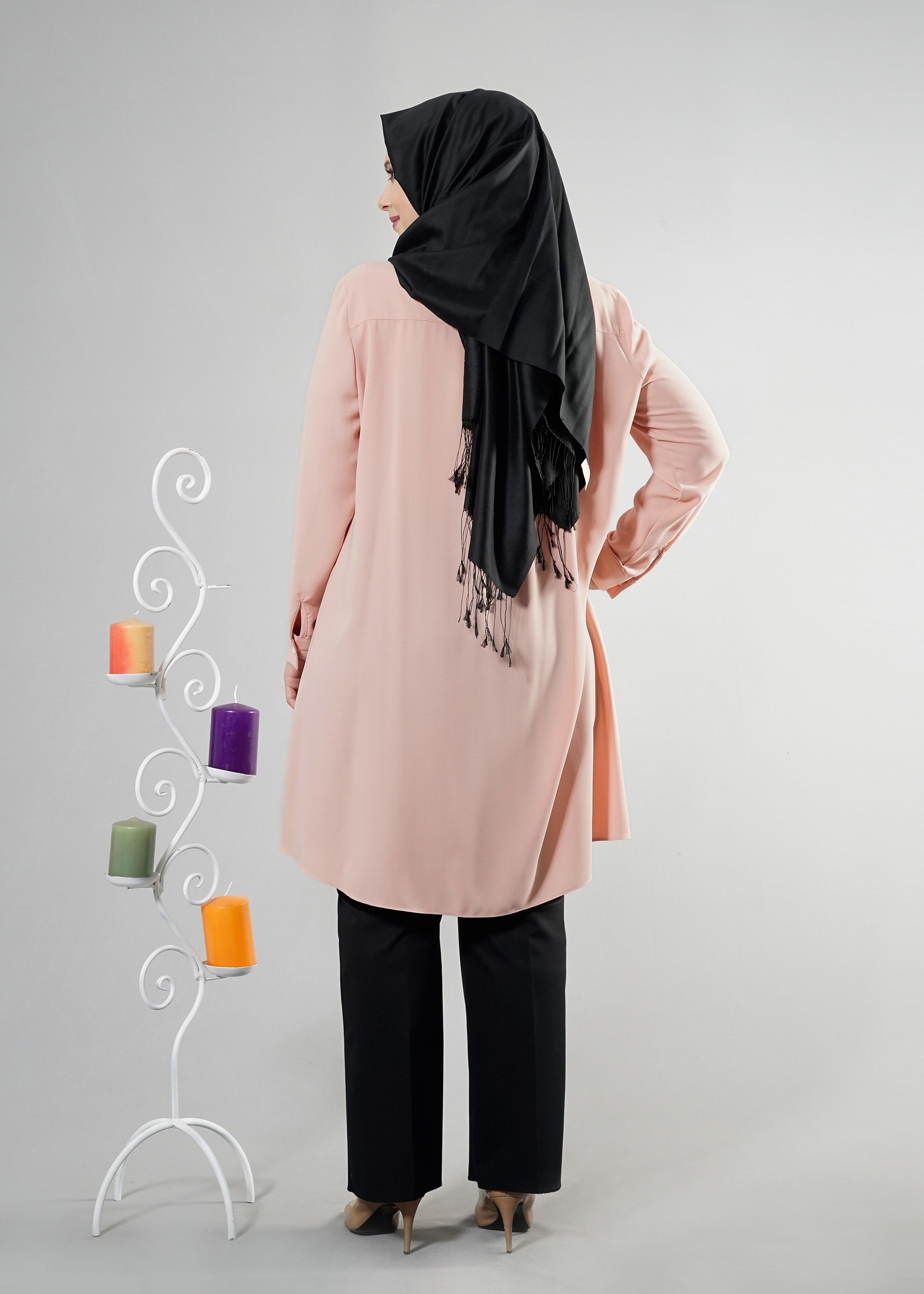 Tesettür giyim PUDRA 2561 Sufle Tesettür Tunik 44/50 TEK42