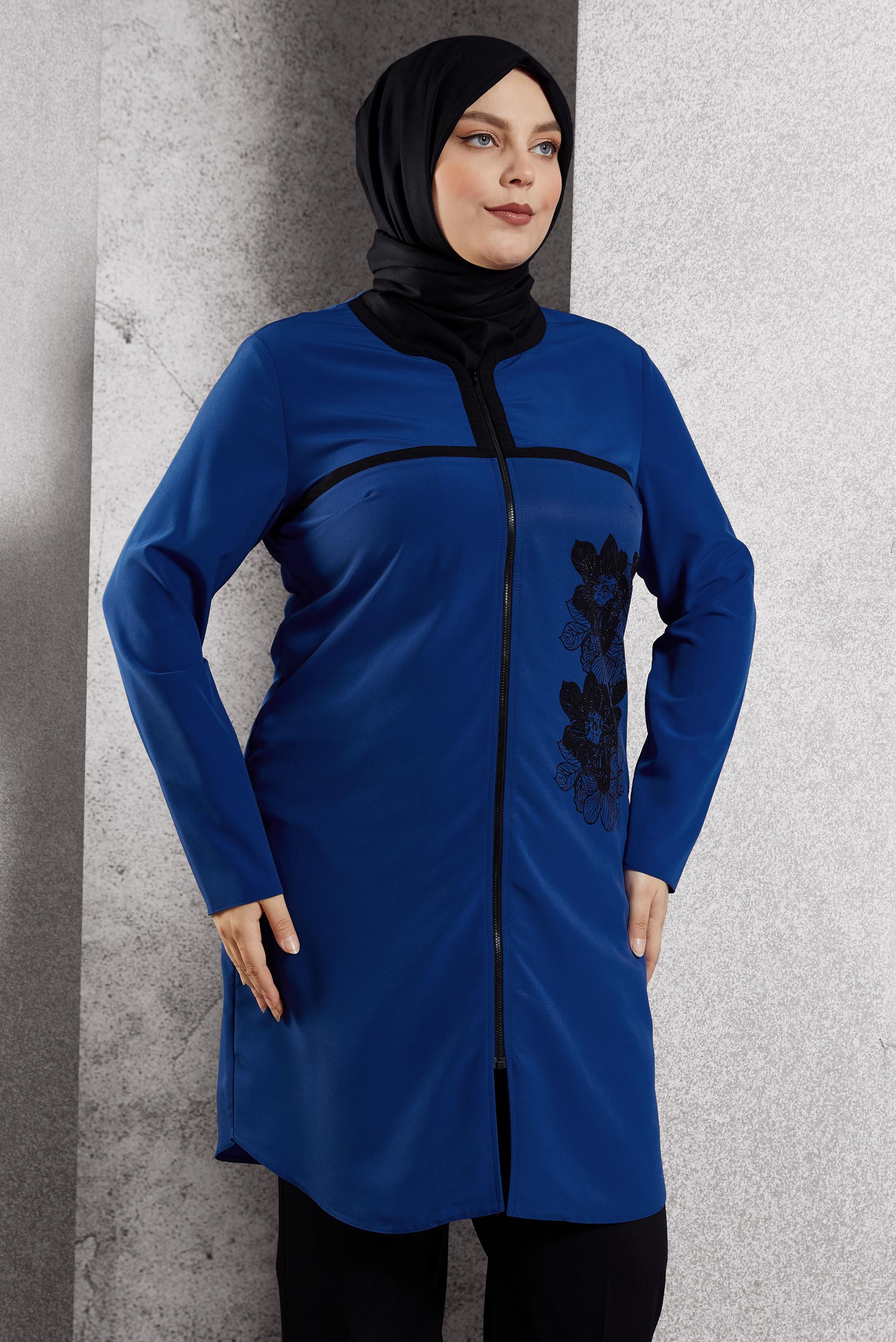 Tesettür giyim LACİVERT NAKIŞ İŞLEMELİ TUNİK 2562