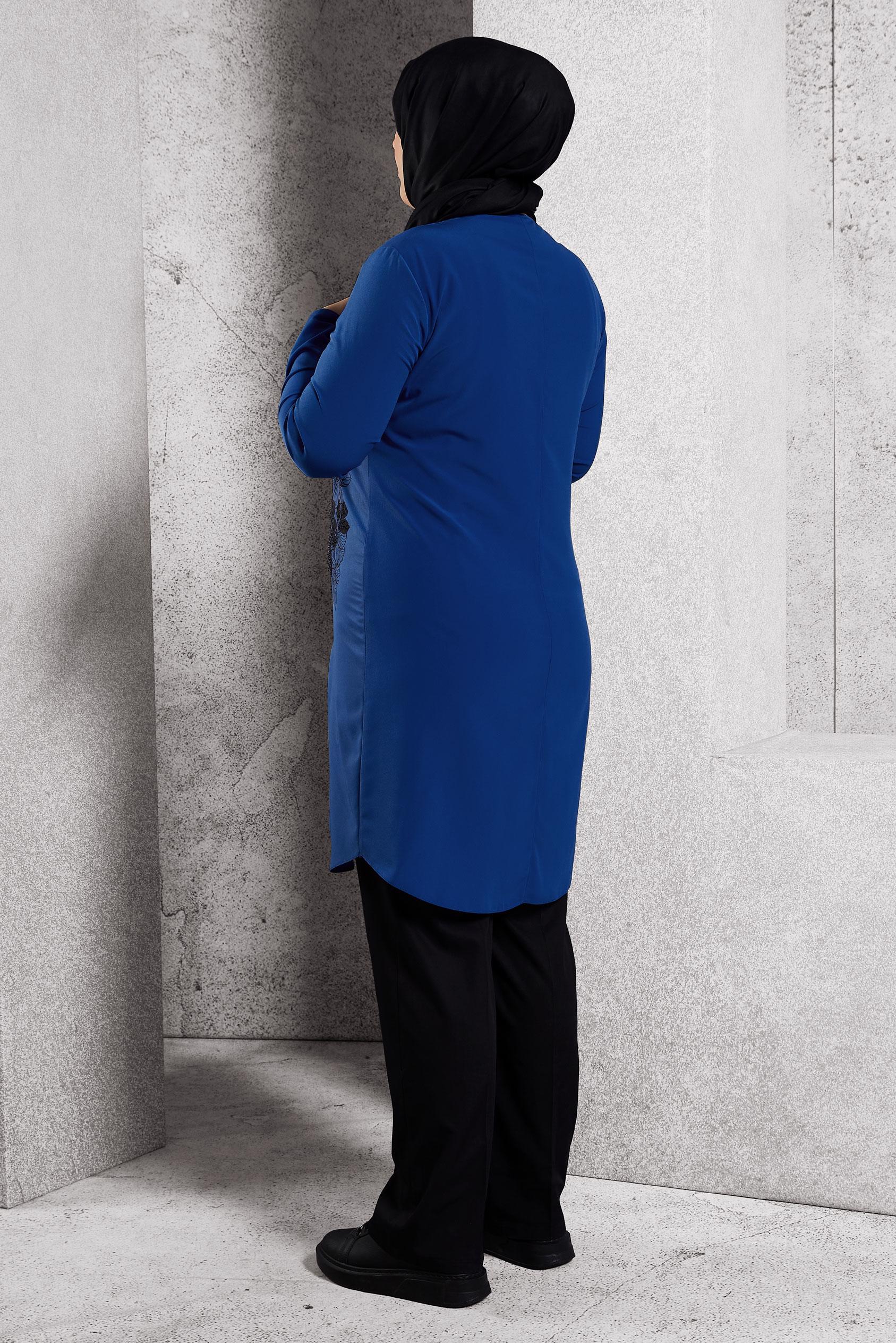 Tesettür giyim LACİVERT NAKIŞ İŞLEMELİ TUNİK 2562