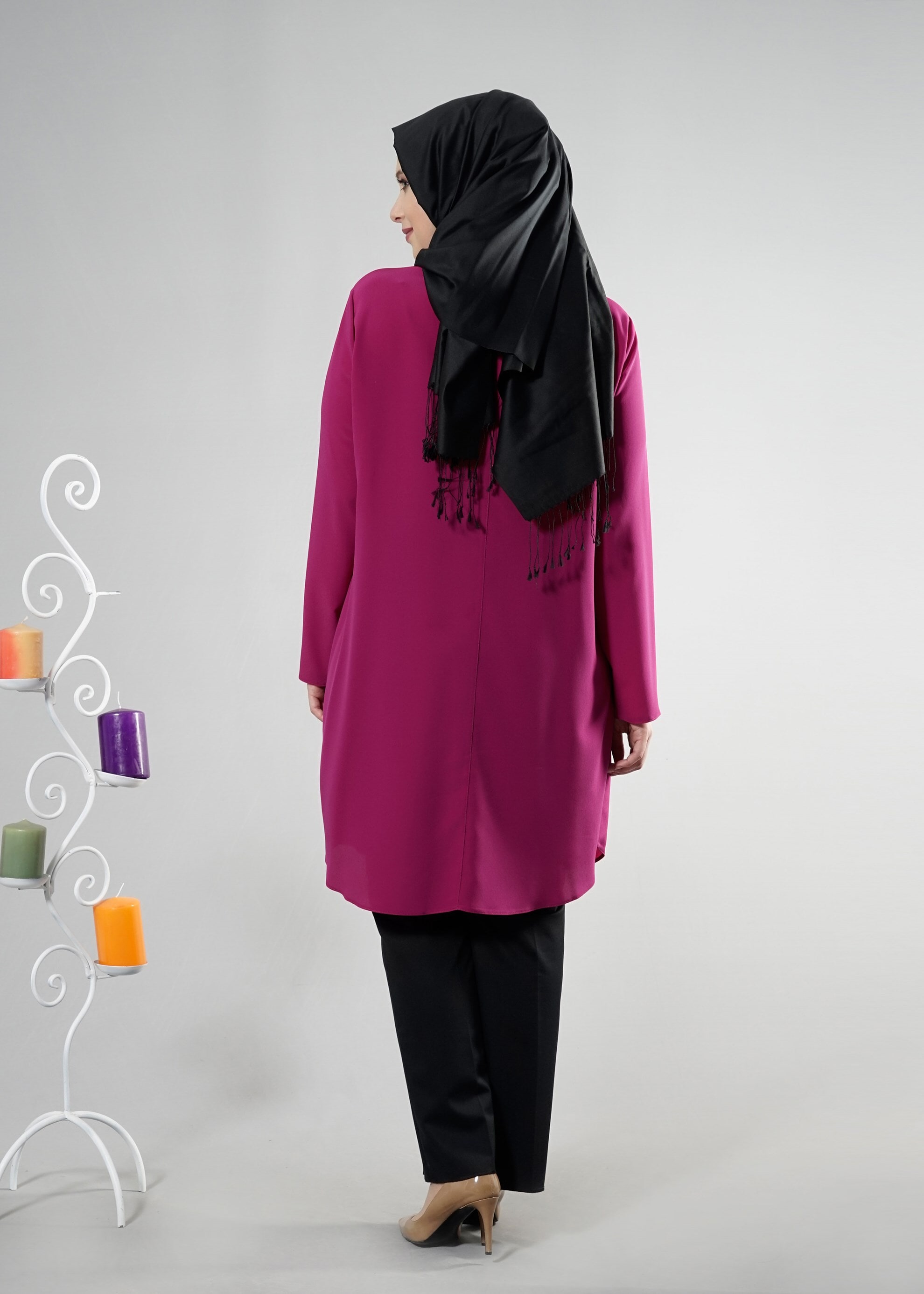 Tesettür giyim MOR NAKIŞ İŞLEMELİ TUNİK 2562