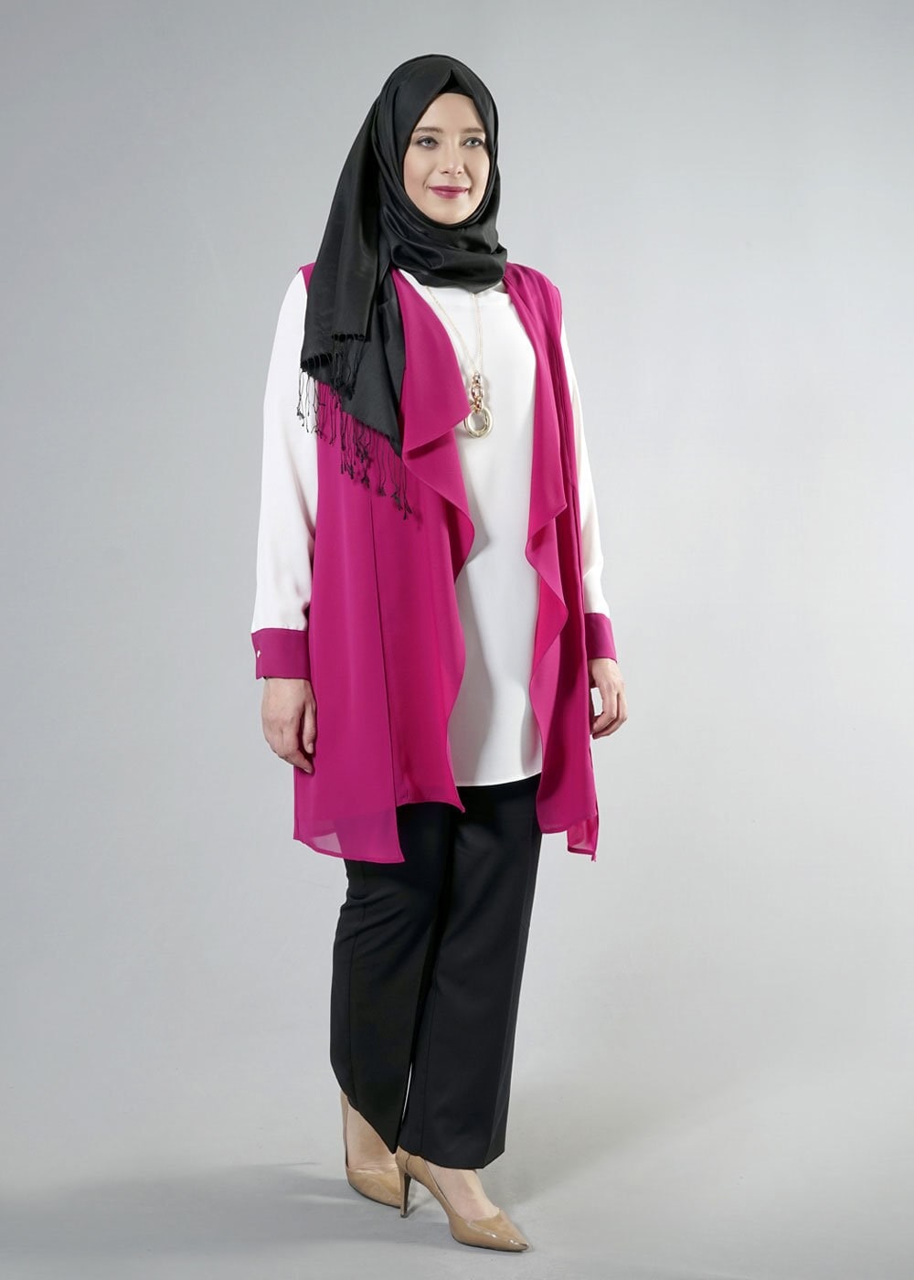 Tesettür giyim FUŞYA 2564 Nil Crep 2&prime;Lİ Tunik 44/50 TEK42