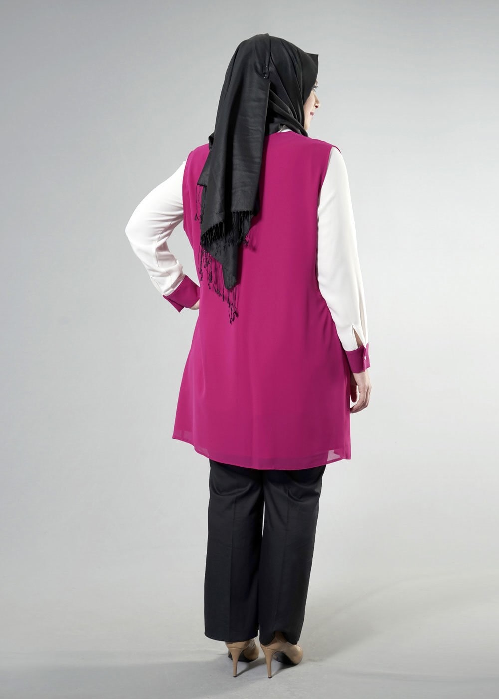 Tesettür giyim FUŞYA 2564 Nil Crep 2&prime;Lİ Tunik 44/50 TEK42