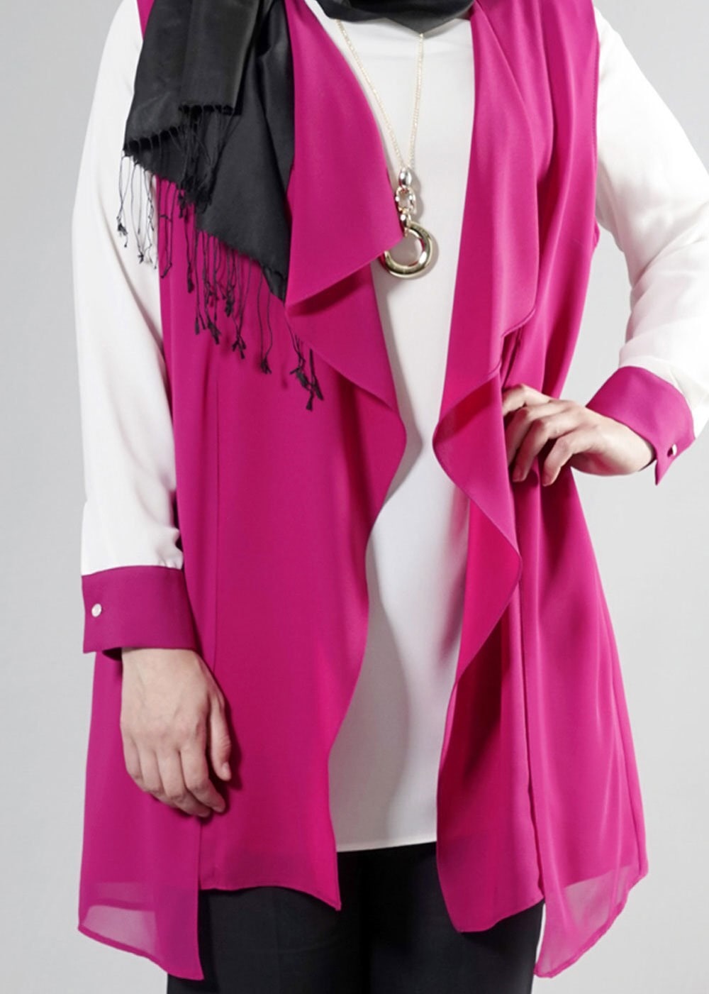 Tesettür giyim FUŞYA 2564 Nil Crep 2&prime;Lİ Tunik 44/50 TEK42