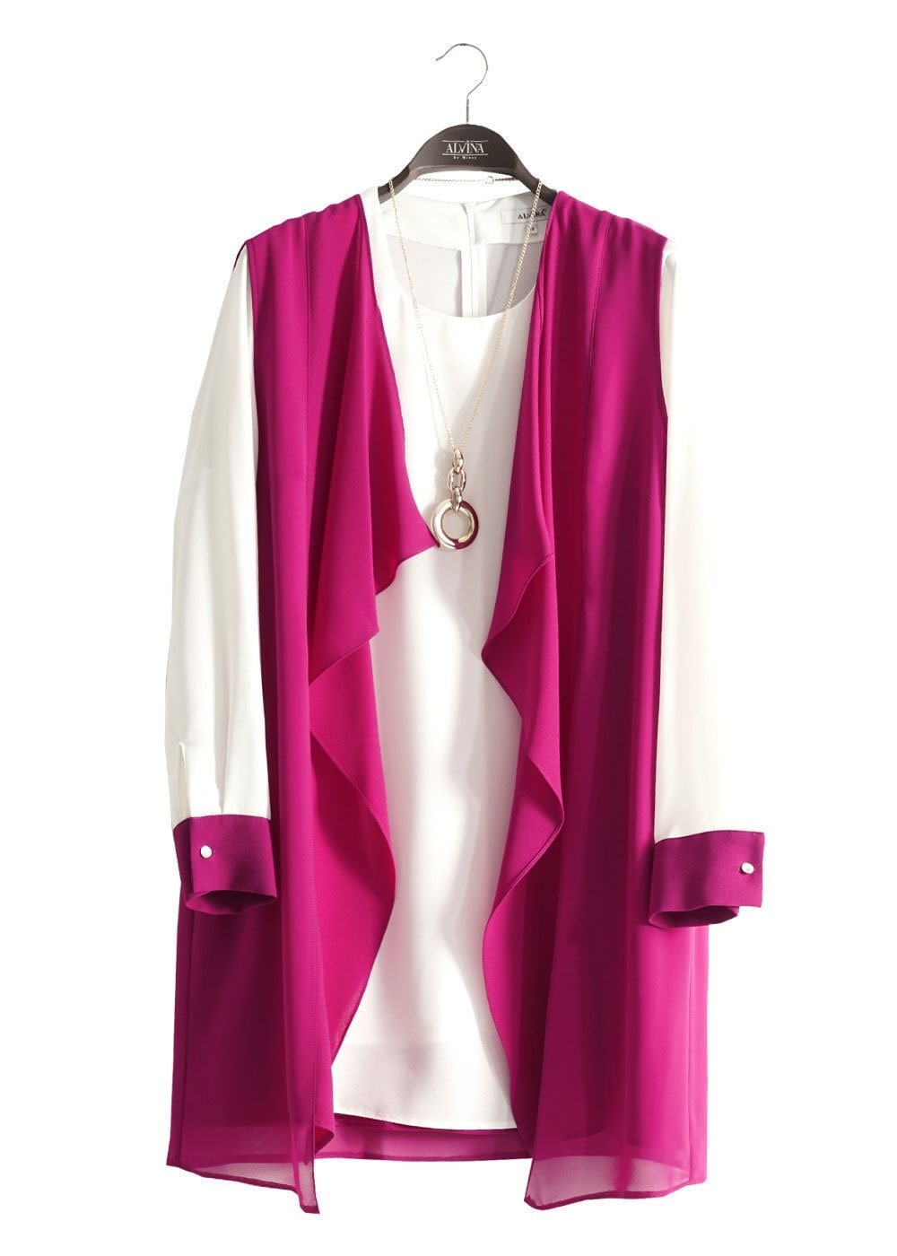 Tesettür giyim FUŞYA 2564 Nil Crep 2&prime;Lİ Tunik 44/50 TEK42