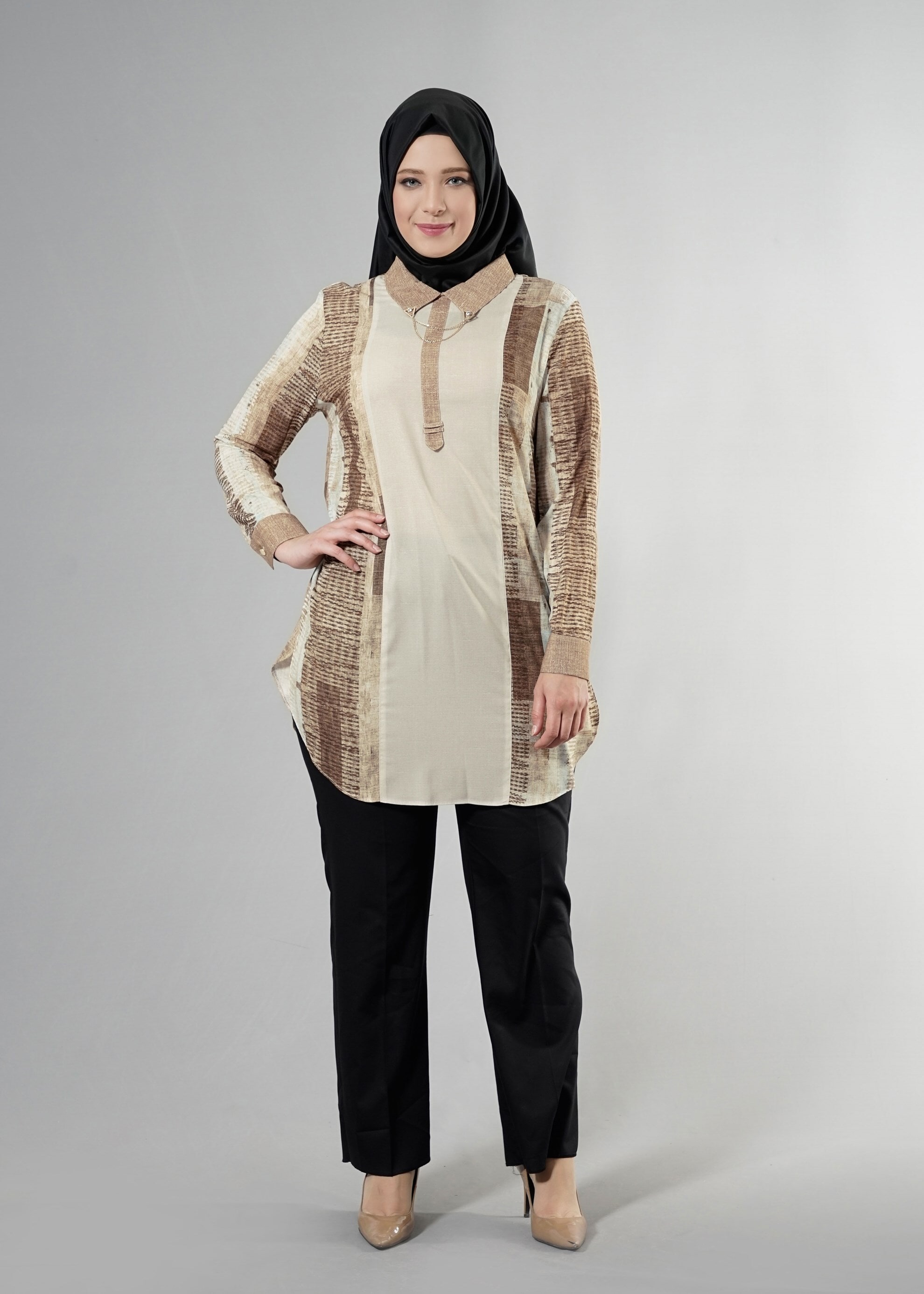 Tesettür giyim VİZON 2571 Rosa Tesettür 9881 Tunik 44/48 TEK46