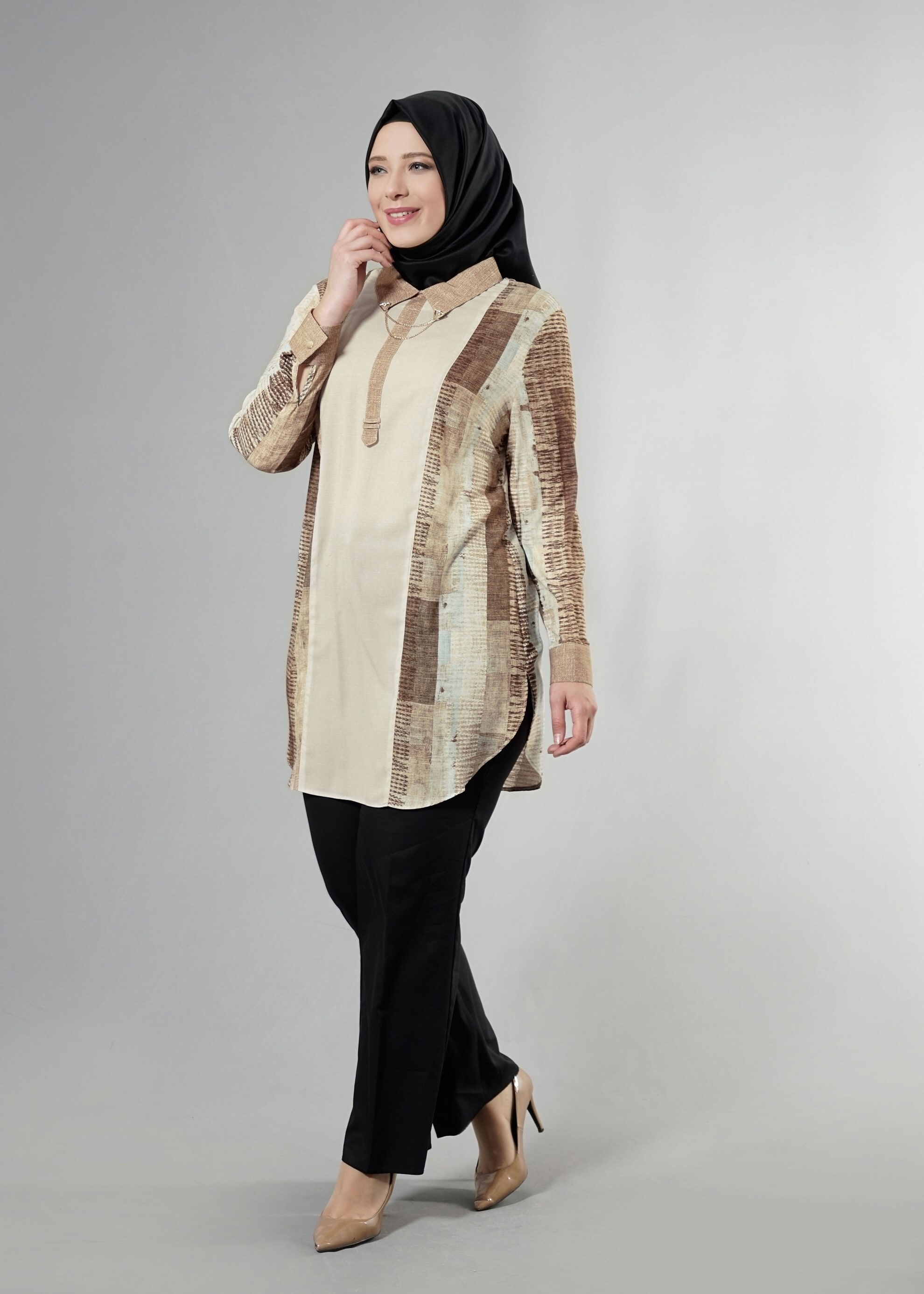 Tesettür giyim VİZON 2571 Rosa Tesettür 9881 Tunik 44/48 TEK46