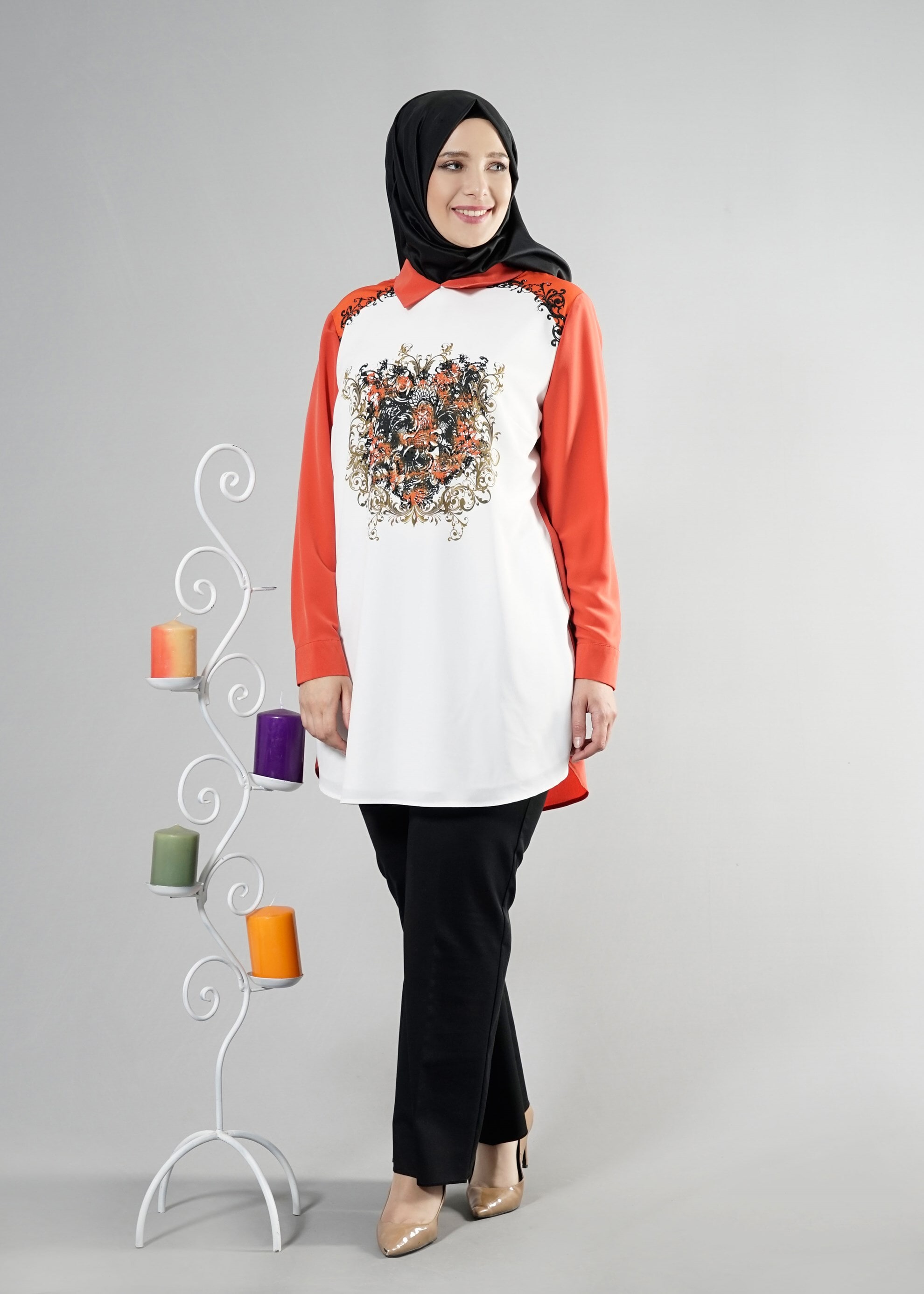 Tesettür giyim TURUNCU 2579 Criss Tesettür Tunik 44/50 TEK42