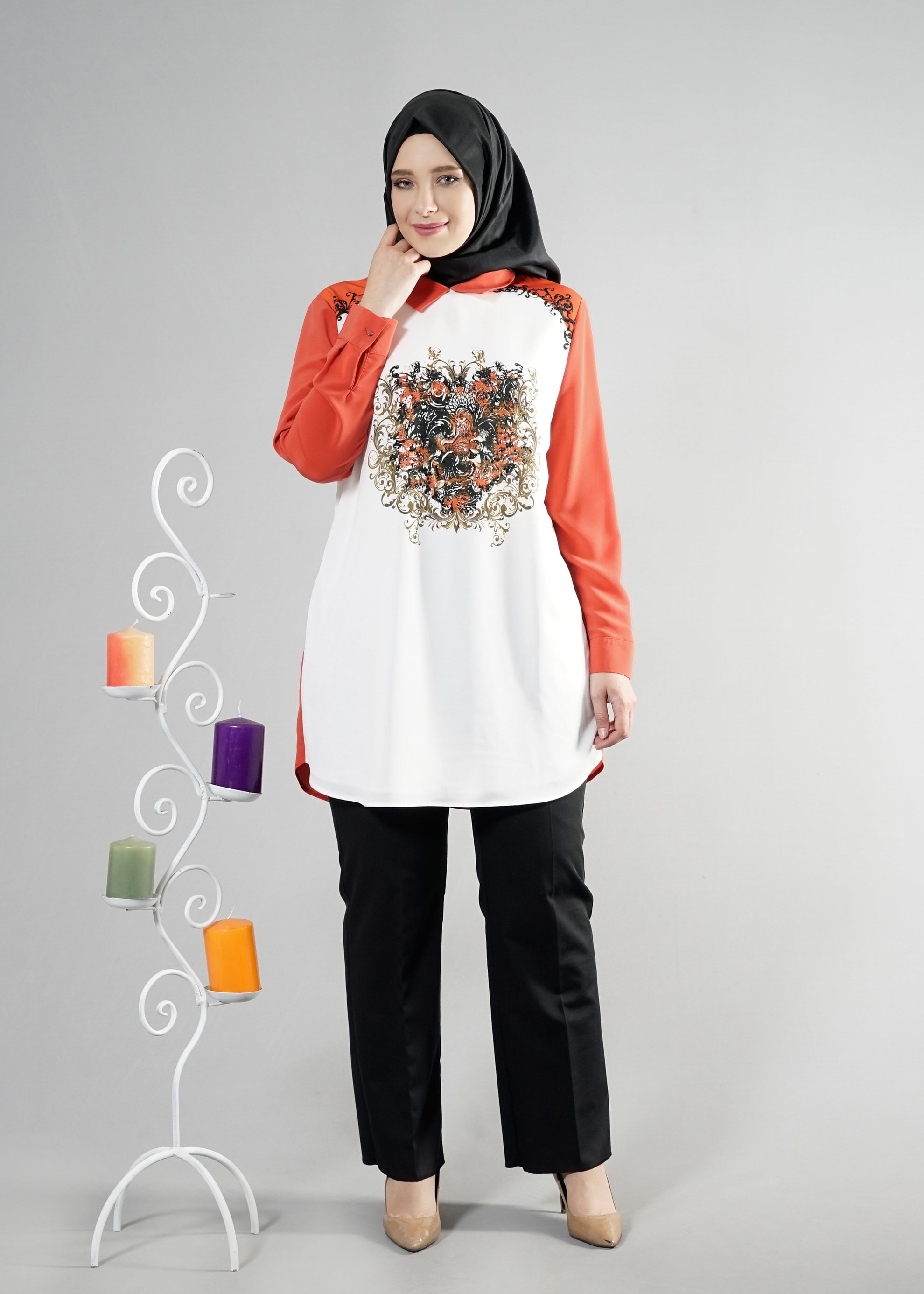 Tesettür giyim TURUNCU 2579 Criss Tesettür Tunik 44/50 TEK42