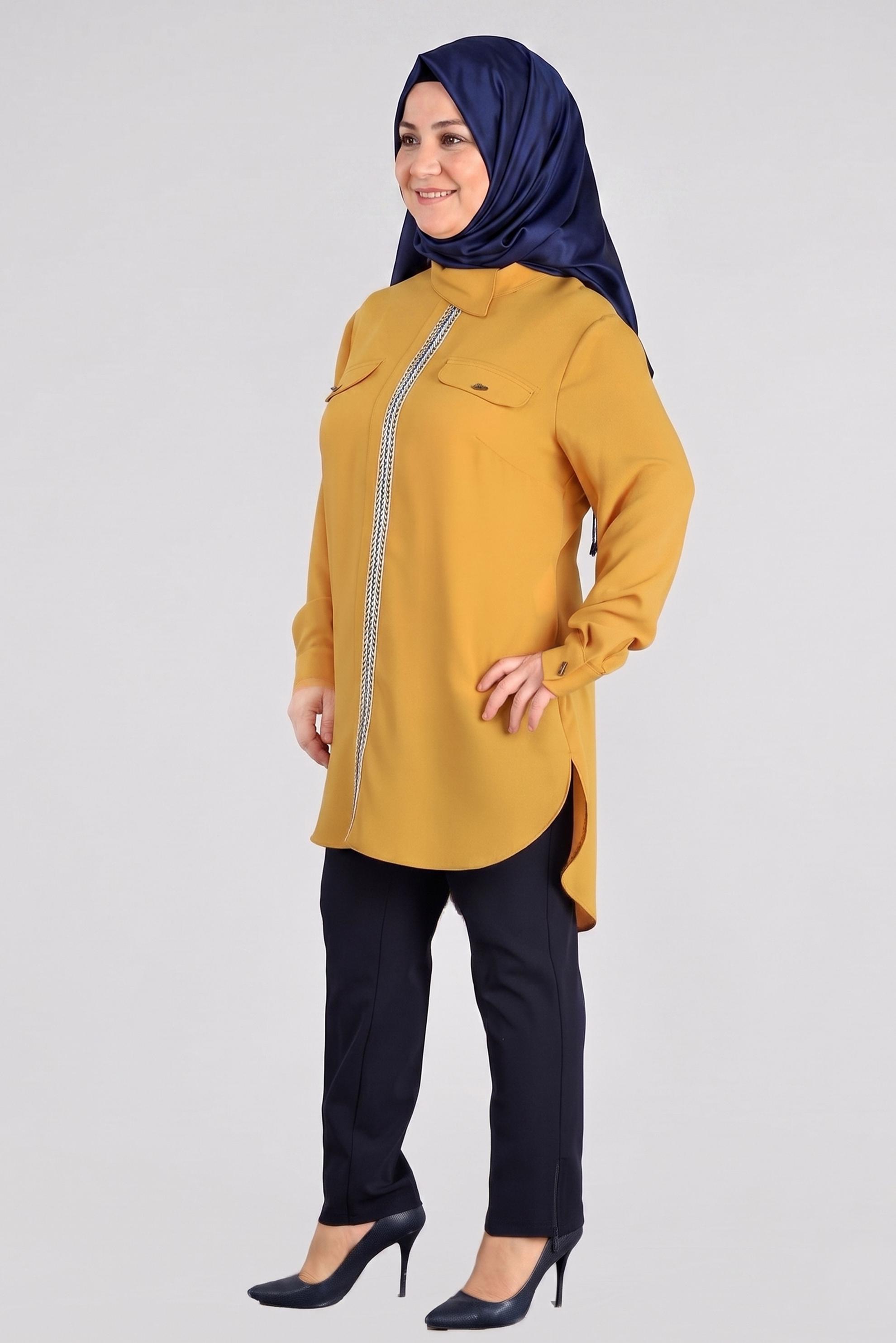 Tesettür giyim SARI İŞLEME DETAYLI TUNİK 2581