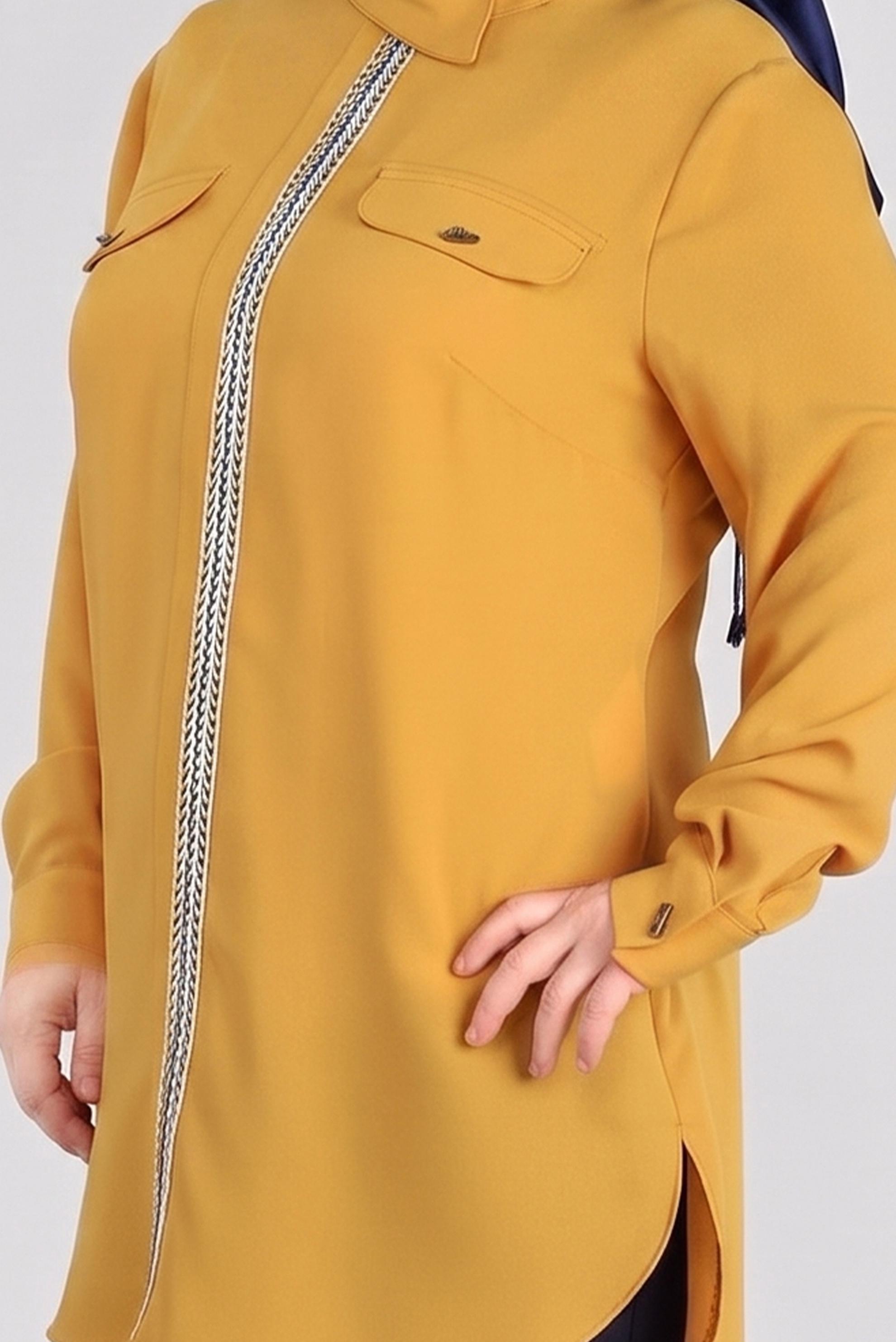 Tesettür giyim SARI İŞLEME DETAYLI TUNİK 2581