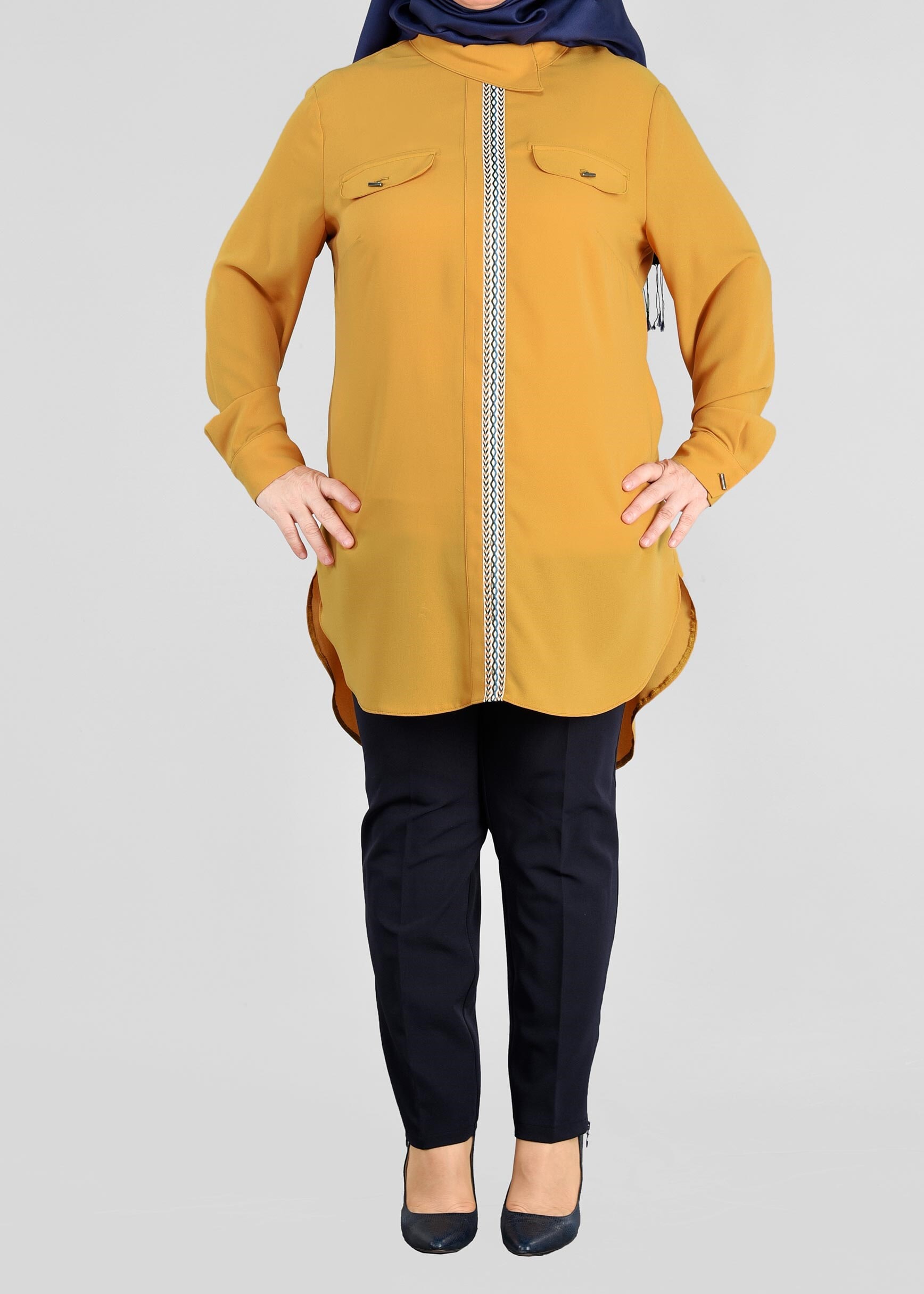 Tesettür giyim SARI İŞLEME DETAYLI TUNİK 2581 