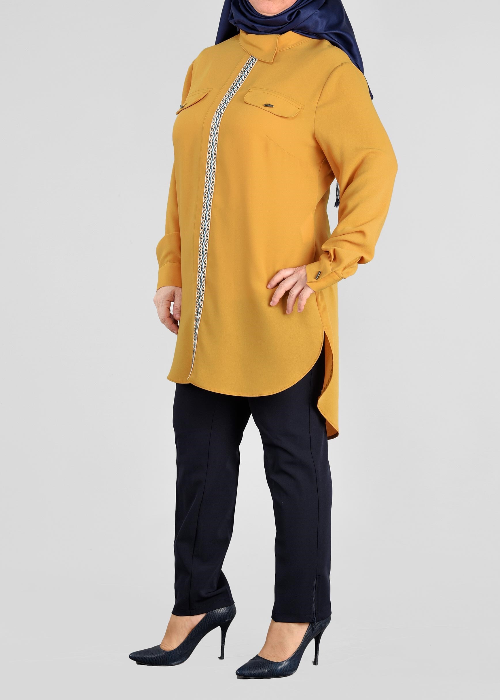 Tesettür giyim SARI İŞLEME DETAYLI TUNİK 2581 