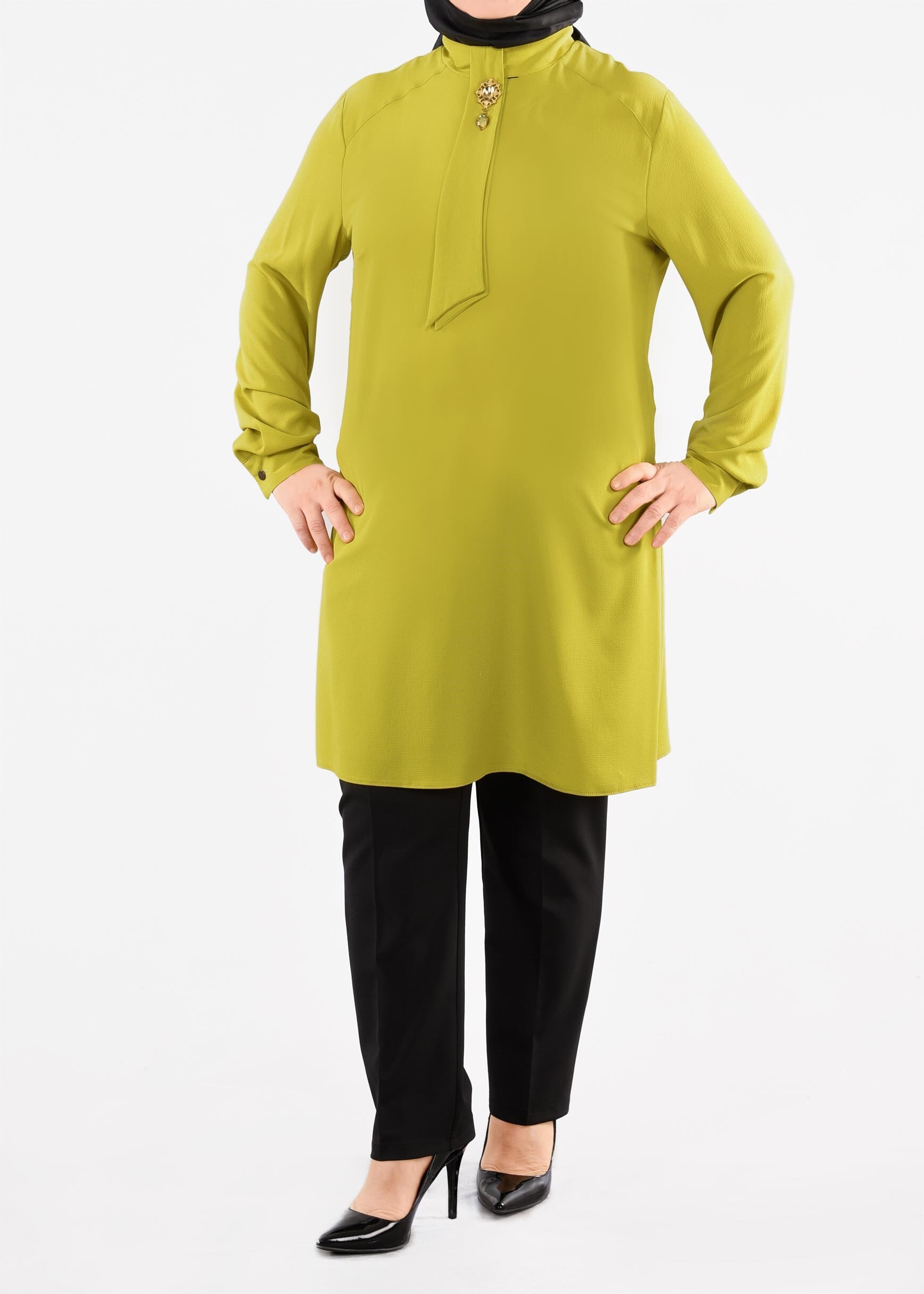 Tesettür giyim YEŞİL 2591 NİŞANTAŞI TUNİK 44/50 TEK42