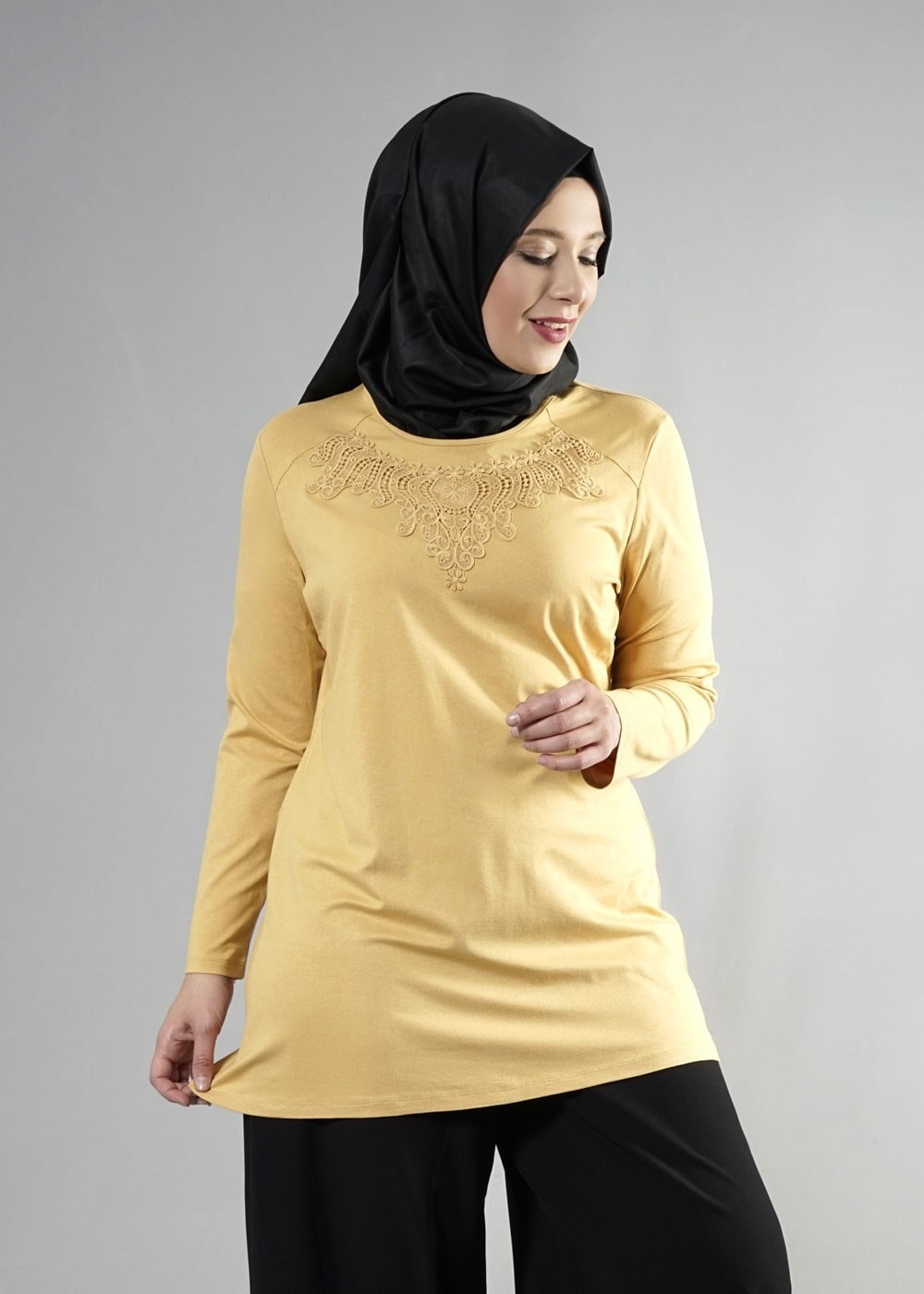 Tesettür giyim SARI 2602 NEW VİSCON TUNİK LYCRA 44/48