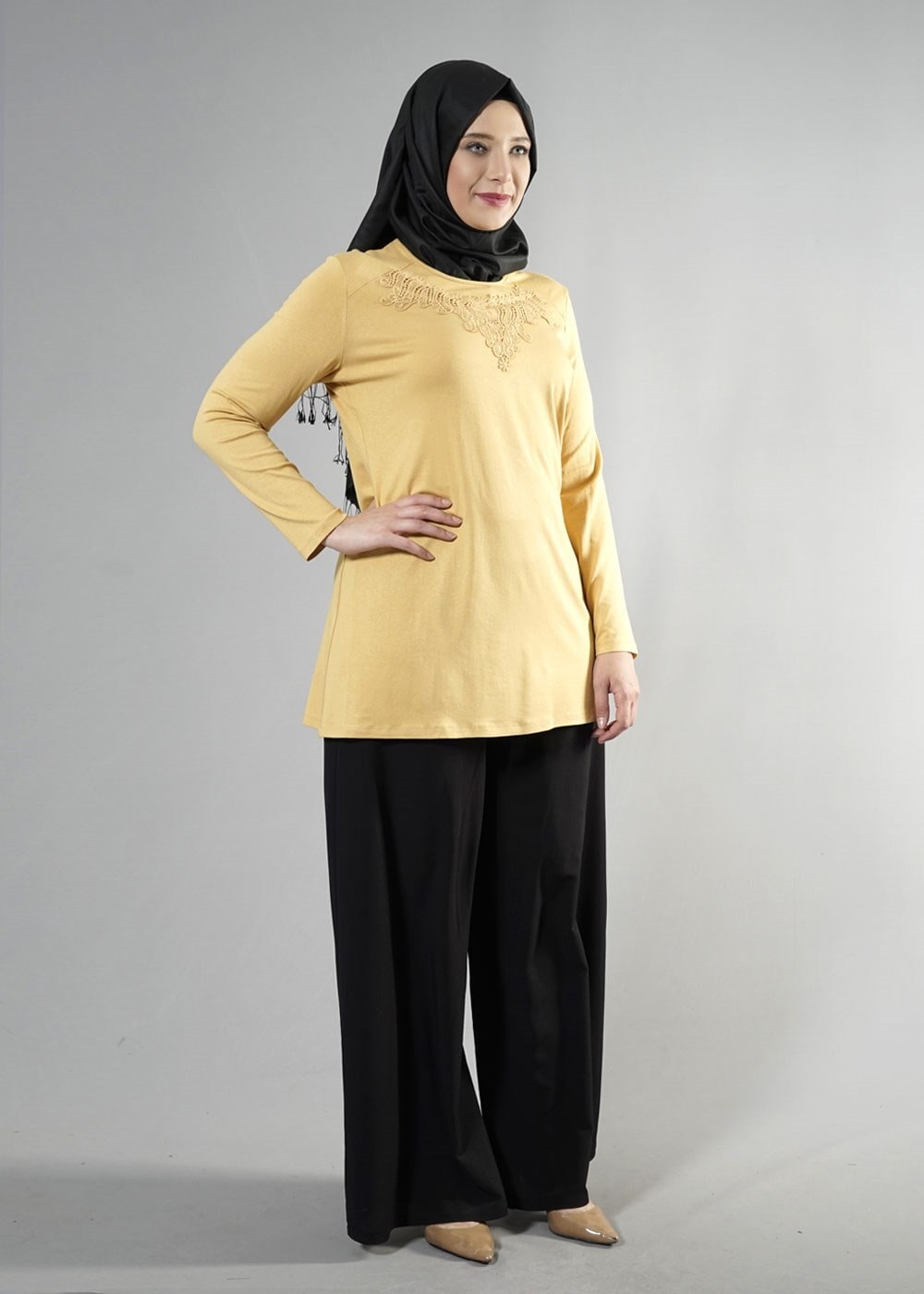 Tesettür giyim SARI 2602 NEW VİSCON TUNİK LYCRA 44/48