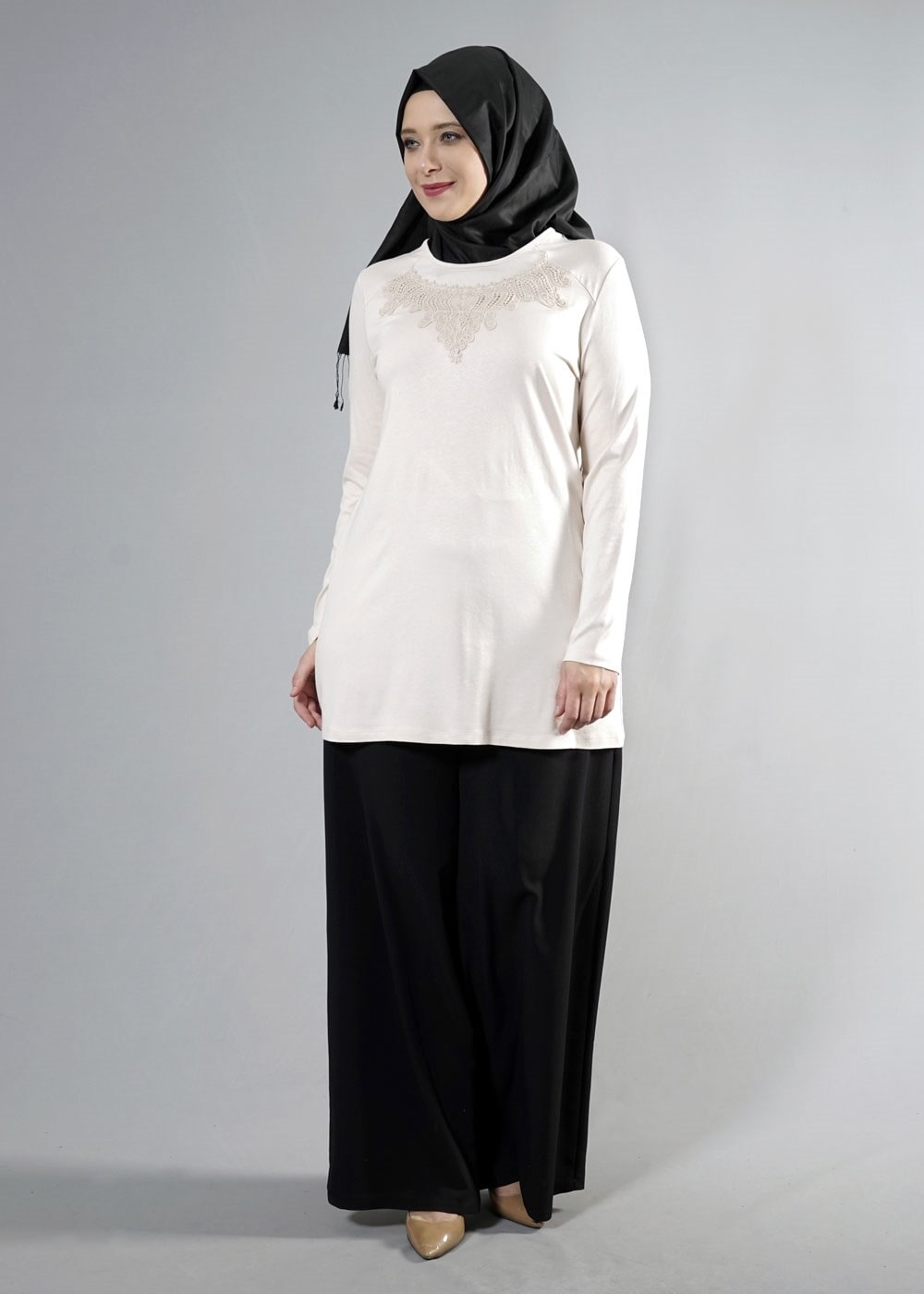 Tesettür giyim EKRU 2602 NEW VİSCON TUNİK LYCRA 44/48