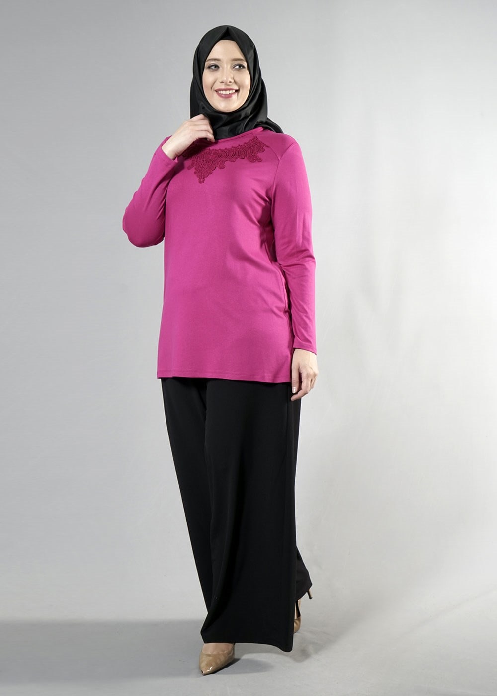 Tesettür giyim FUŞYA 2602 NEW VİSCON TUNİK LYCRA 44/48