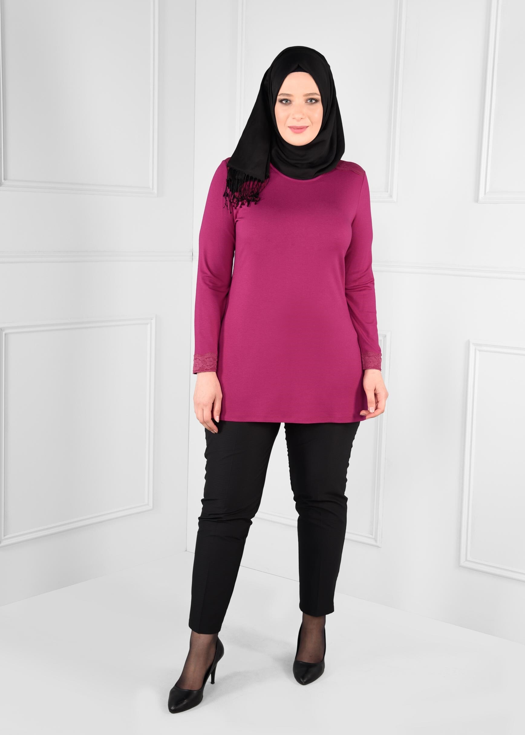 Tesettür giyim FUŞYA 2603 NEW VİSCON LYCRA TUNİK 44/48