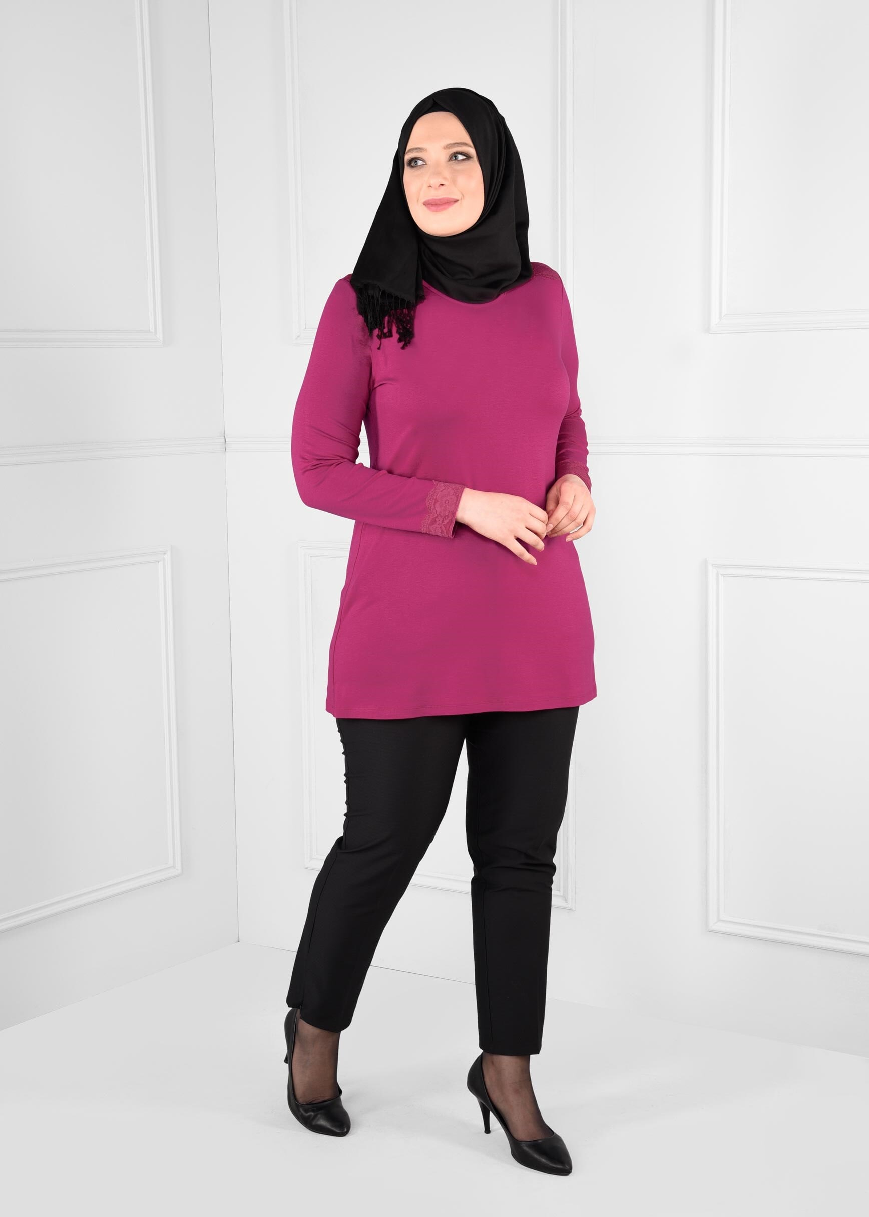 Tesettür giyim FUŞYA 2603 NEW VİSCON LYCRA TUNİK 44/48