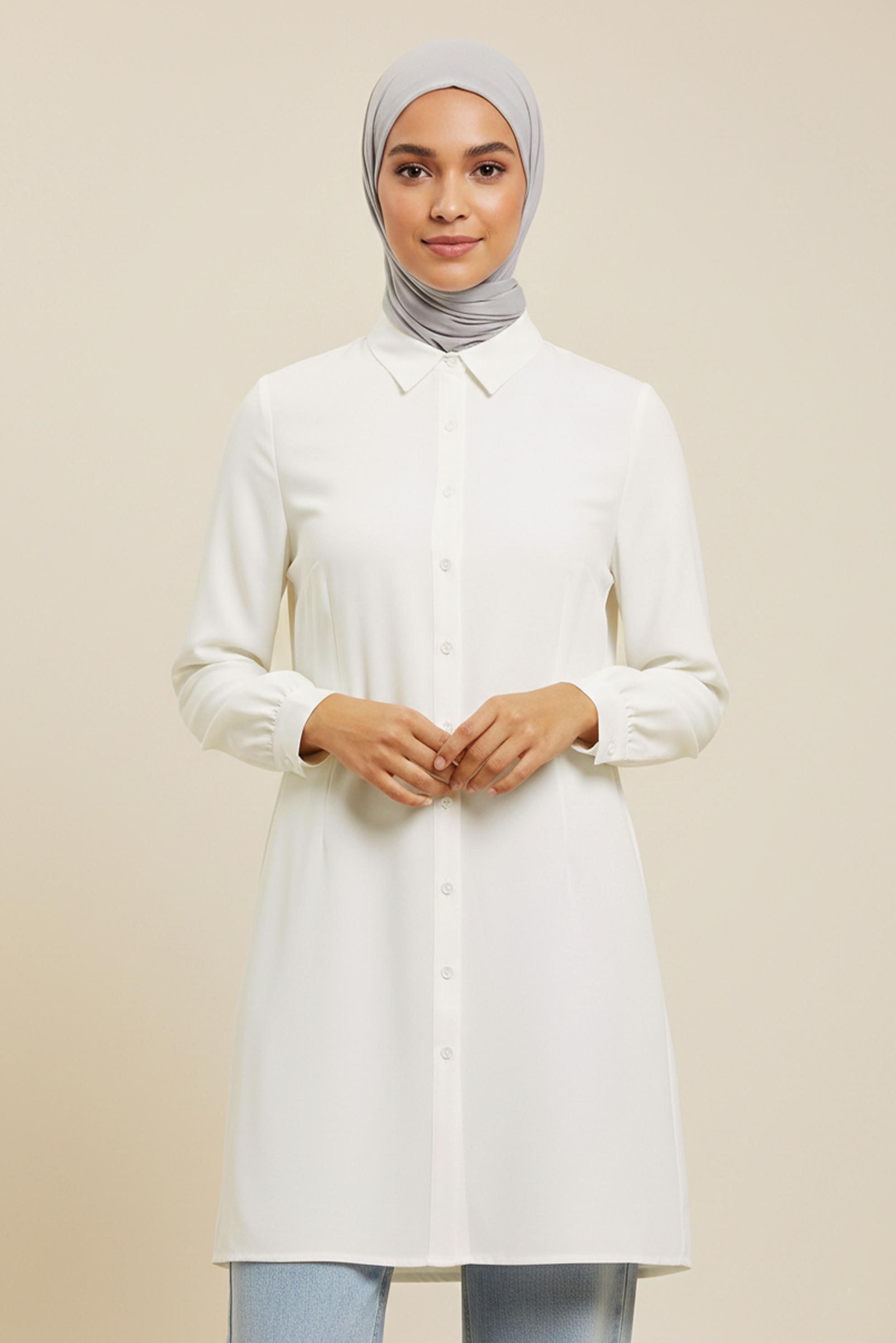 Tesettür giyim BEYAZ GÖMLEK YAKA TUNİK 2604
