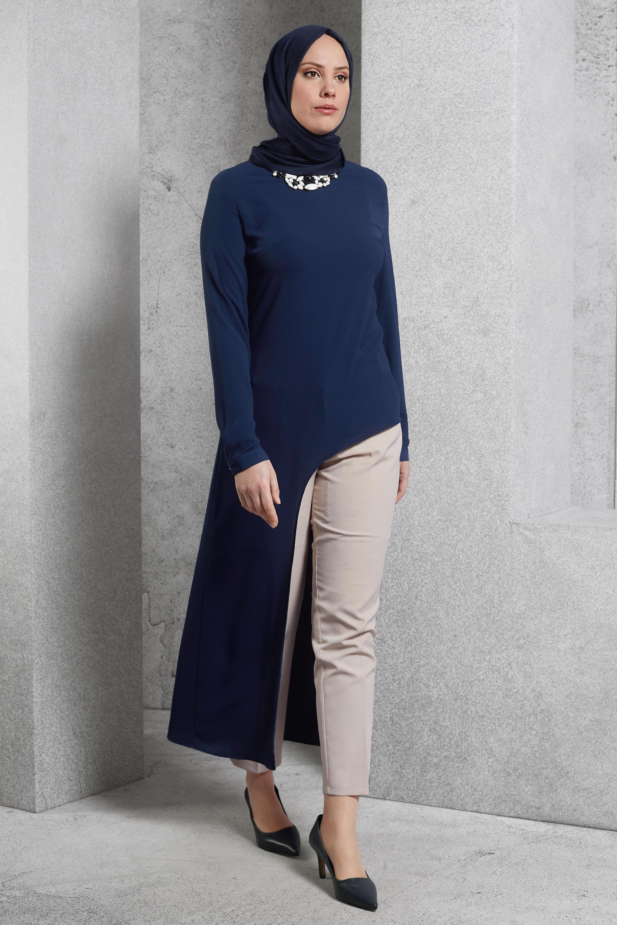 Tesettür giyim LACİVERT ASİMETRİK KESİM TUNİK 4236 