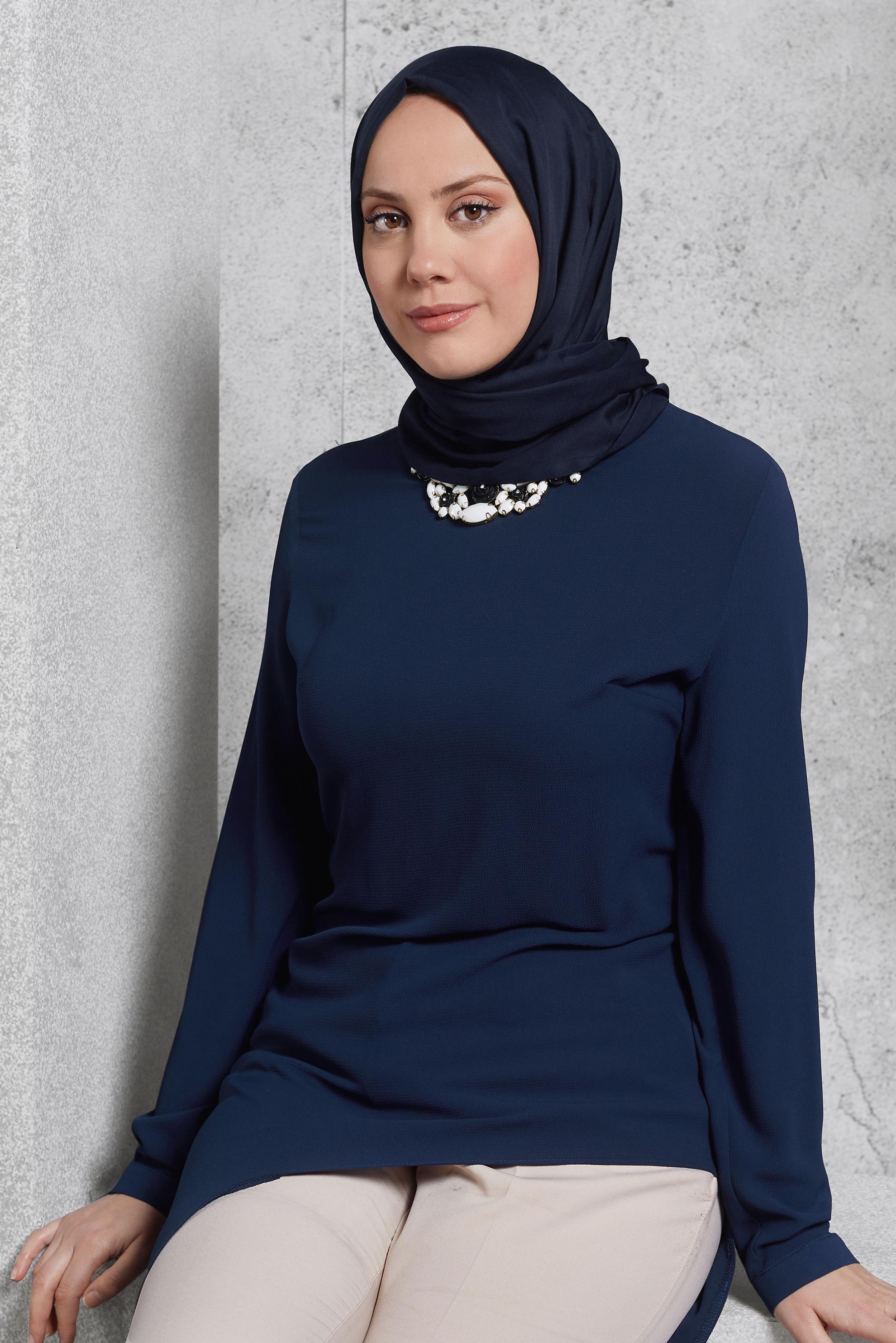 Tesettür giyim LACİVERT ASİMETRİK KESİM TUNİK 4236 