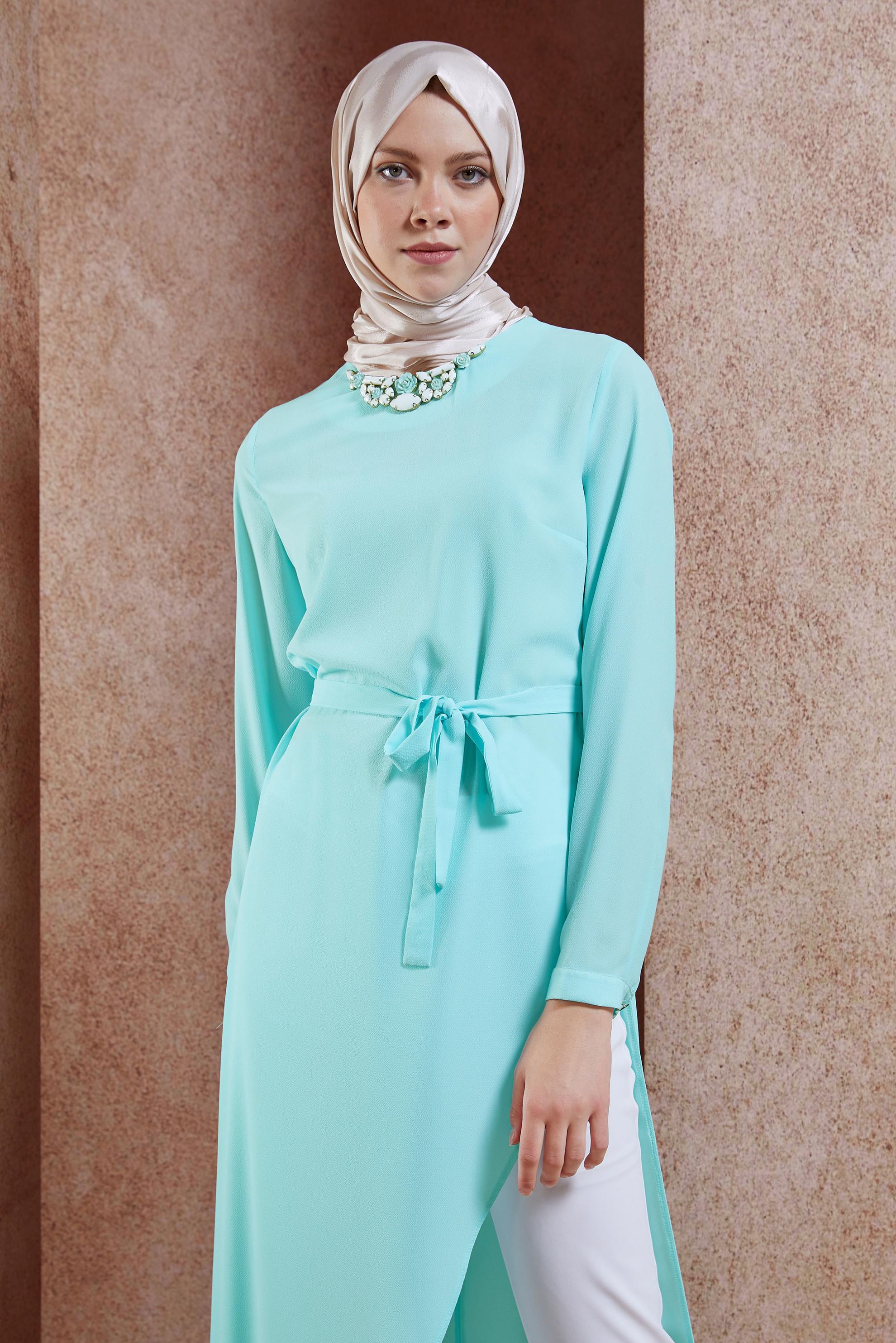 Tesettür giyim YEŞİL ASİMETRİK KESİM TUNİK 4236 