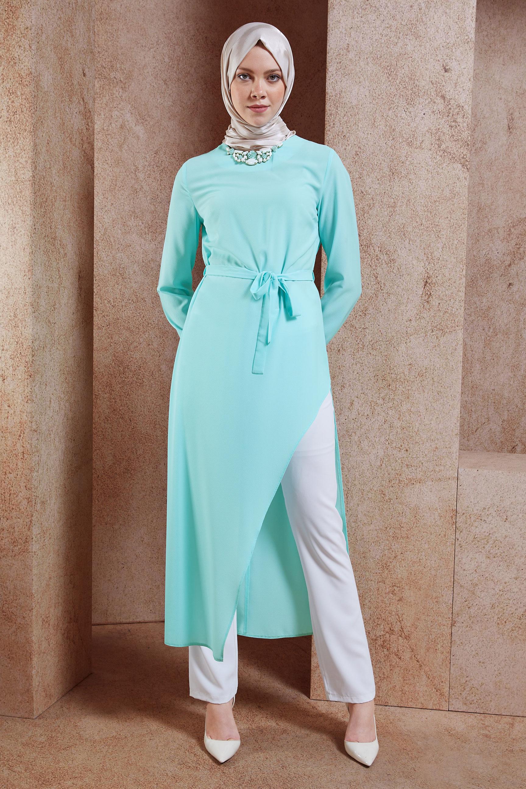 Tesettür giyim YEŞİL ASİMETRİK KESİM TUNİK 4236 