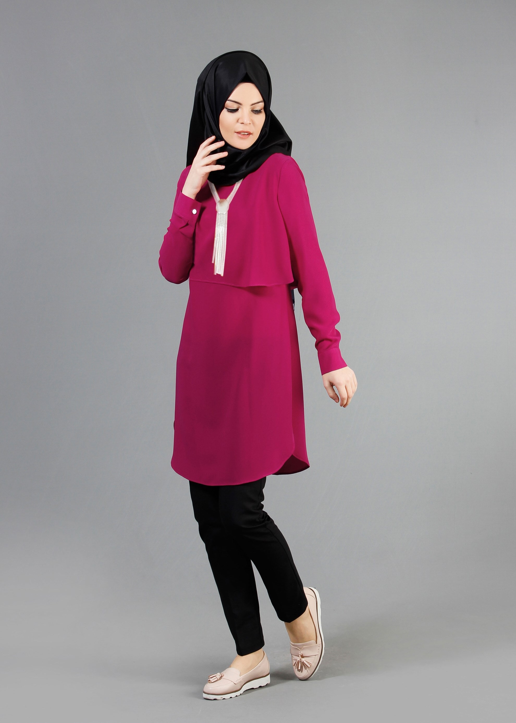 Tesettür giyim FUŞYA 4241 Nil Crep Tesettür Tunik 36/44(38/40) TEK38