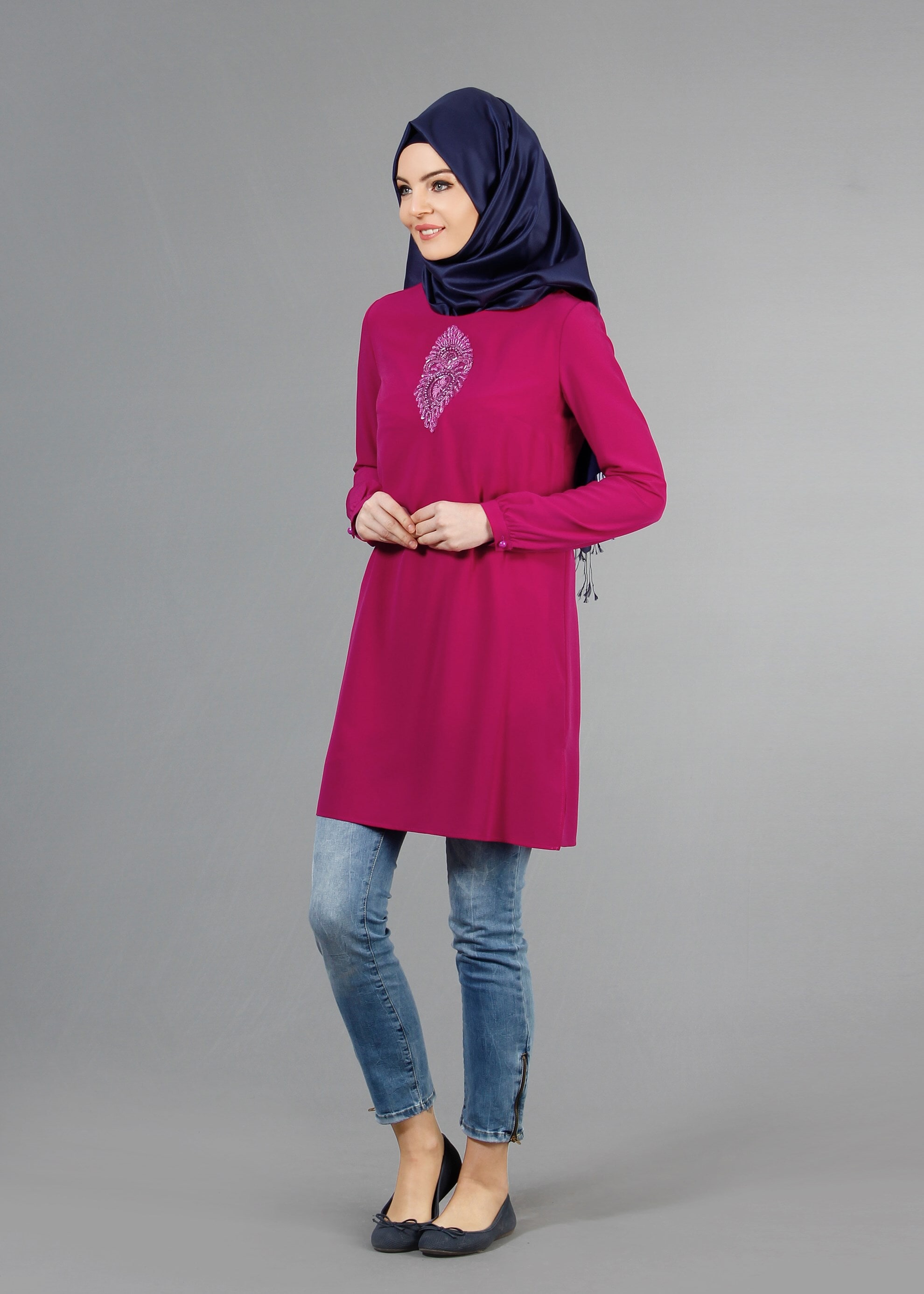 Tesettür giyim FUŞYA 4242 NEW LOREN TUNİK 38/46 TEK40