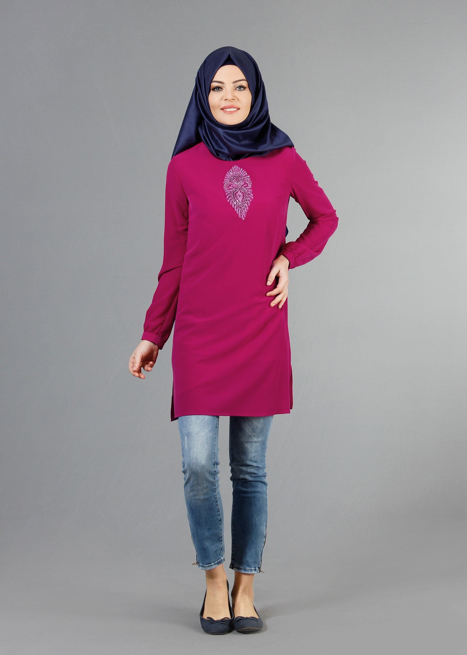 Tesettür giyim FUŞYA 4242 NEW LOREN TUNİK 38/46 TEK40