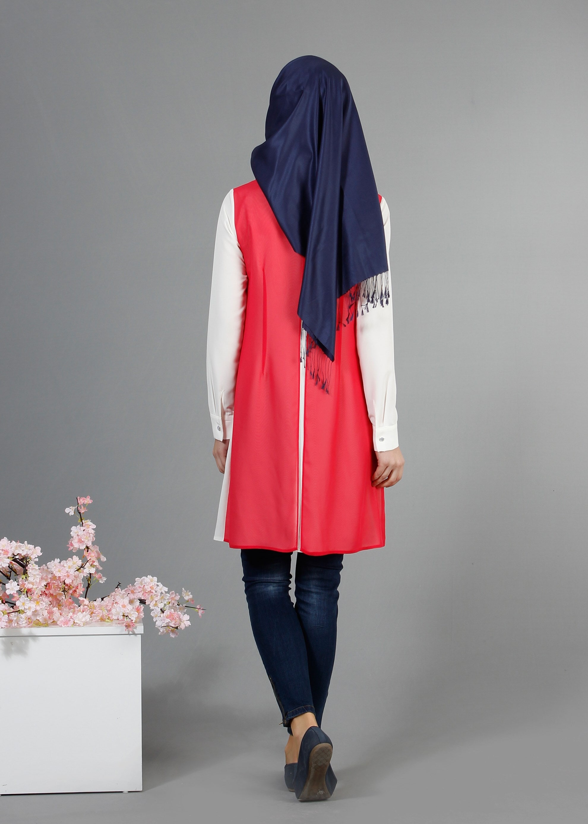 Tesettür giyim FUŞYA İKİ RENKLİ BASKILI ŞİFON TUNİK 4245