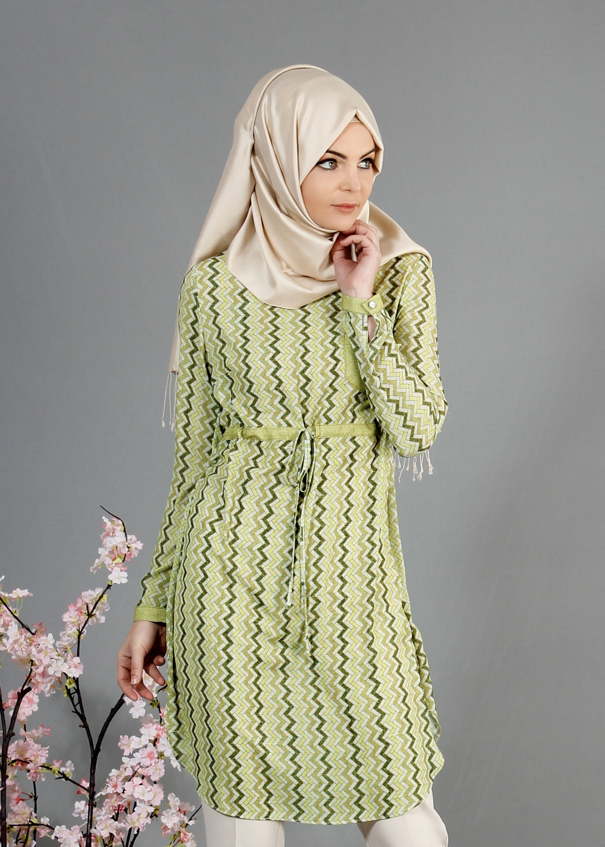 Tesettür giyim HAKİ 4263 Maglia Tesettür Tunik  36/44(38/40)