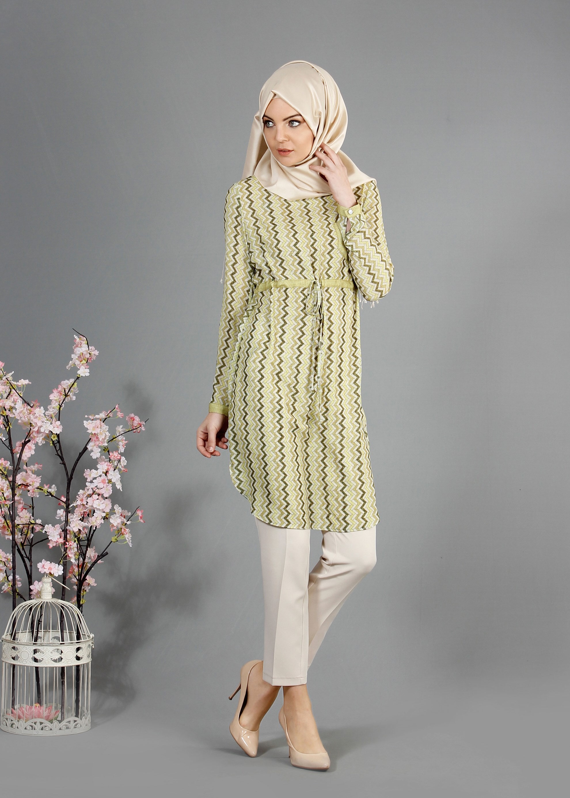 Tesettür giyim HAKİ 4263 Maglia Tesettür Tunik  36/44(38/40)