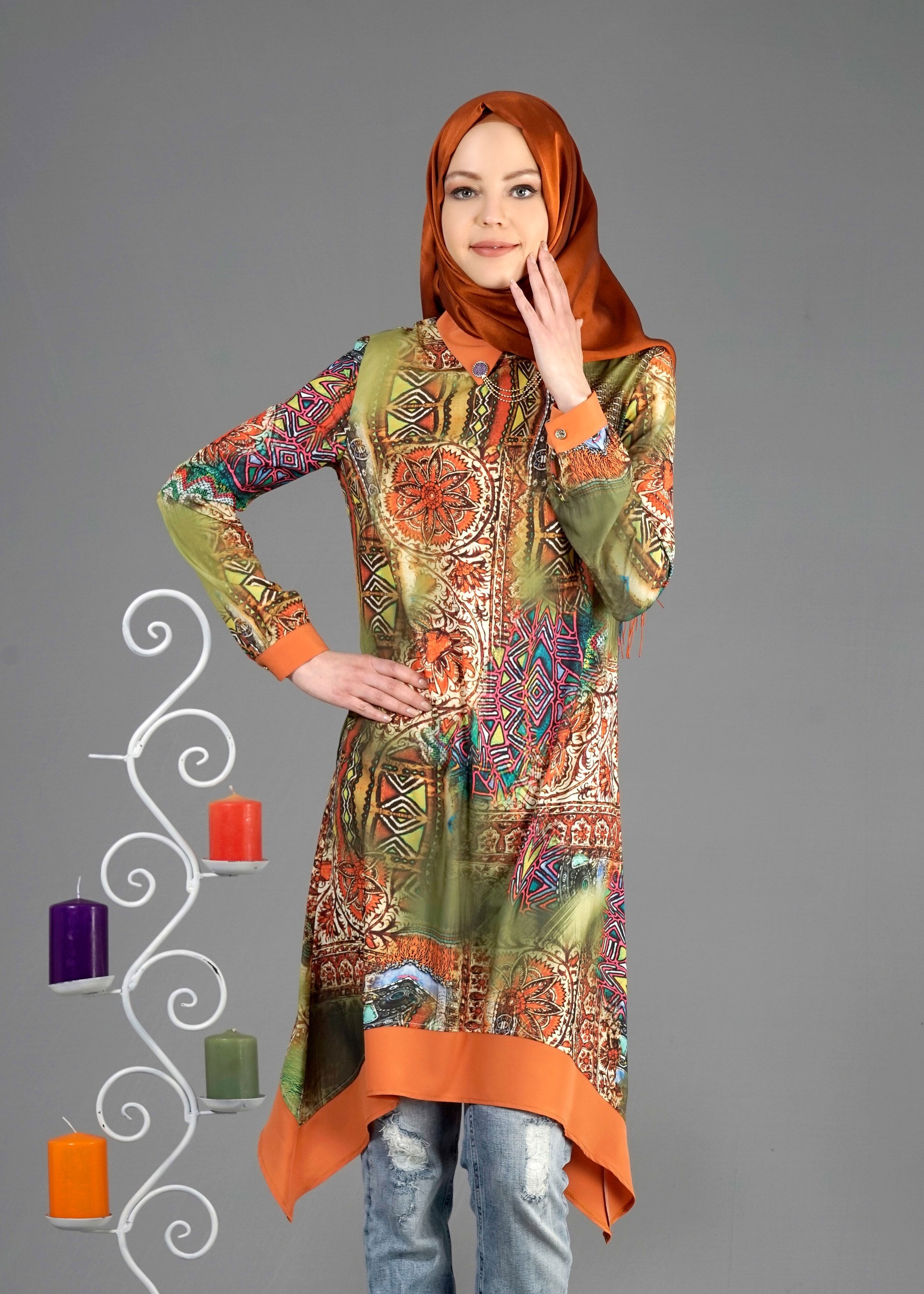 Tesettür giyim HAKİ 4282 Rosa Tesettür 9681 Tunik 38/44