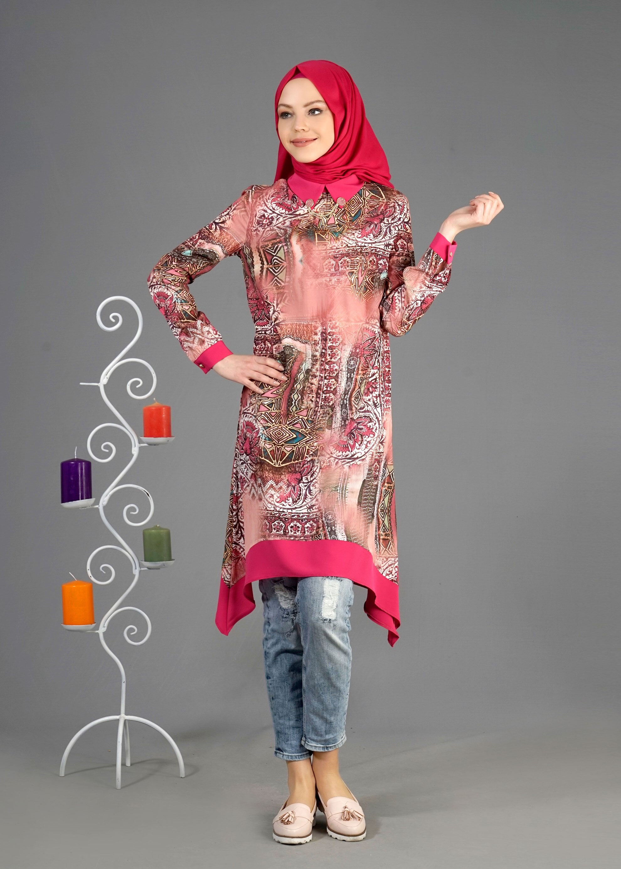 Tesettür giyim PUDRA 4282 Rosa Tesettür 9681 Tunik 38/44