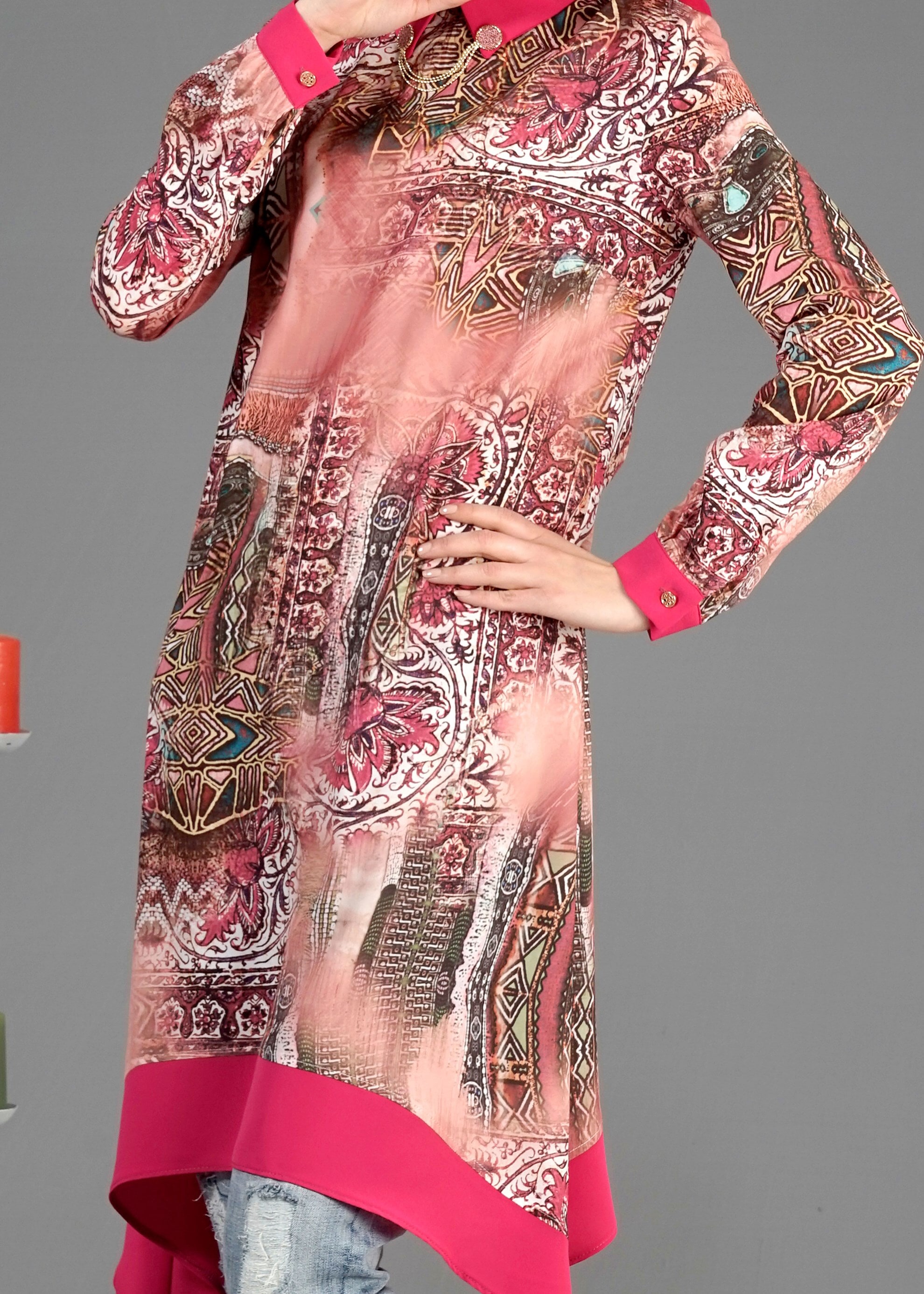 Tesettür giyim PUDRA 4282 Rosa Tesettür 9681 Tunik 38/44