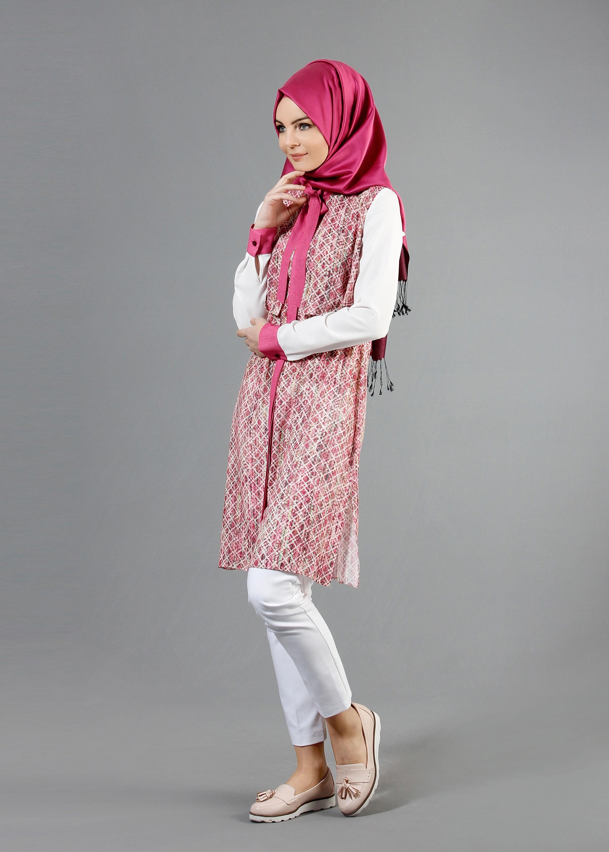Tesettür giyim FUŞYA DESENLİ TUNİK 4306 