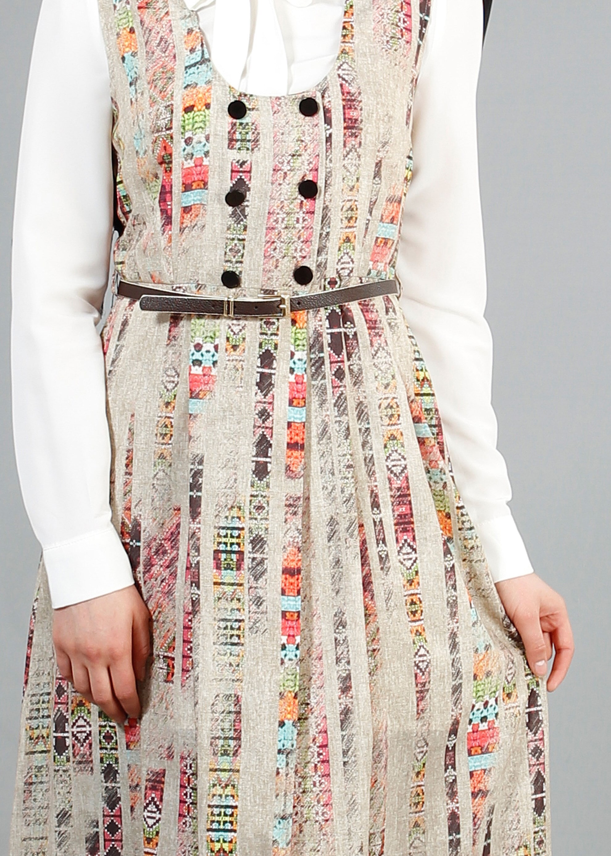 Tesettür giyim BEJ DESENLİ İKİLİ TUNİK 4331 