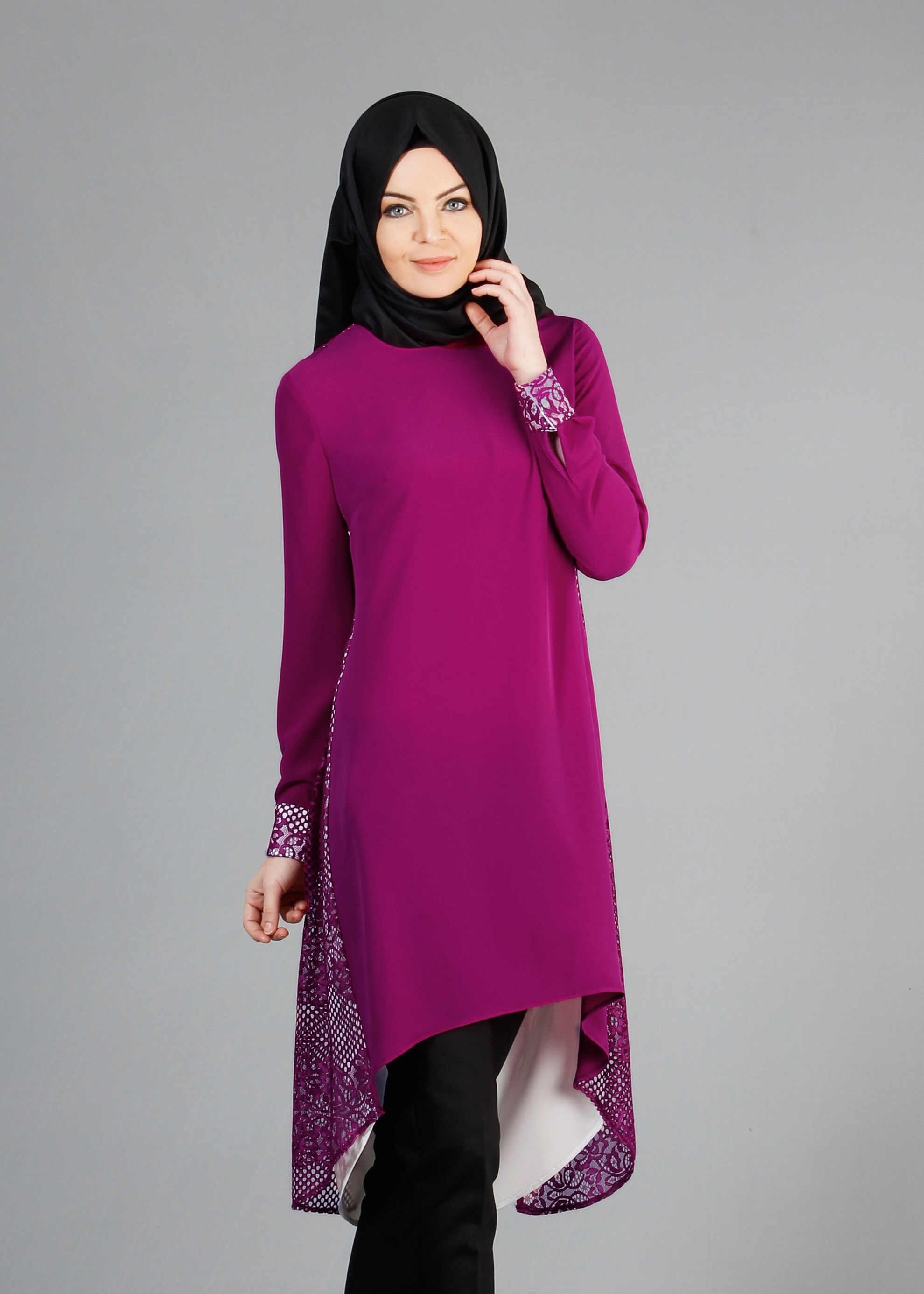 Tesettür giyim MOR ASİMETRİK KESİM TUNİK 4332