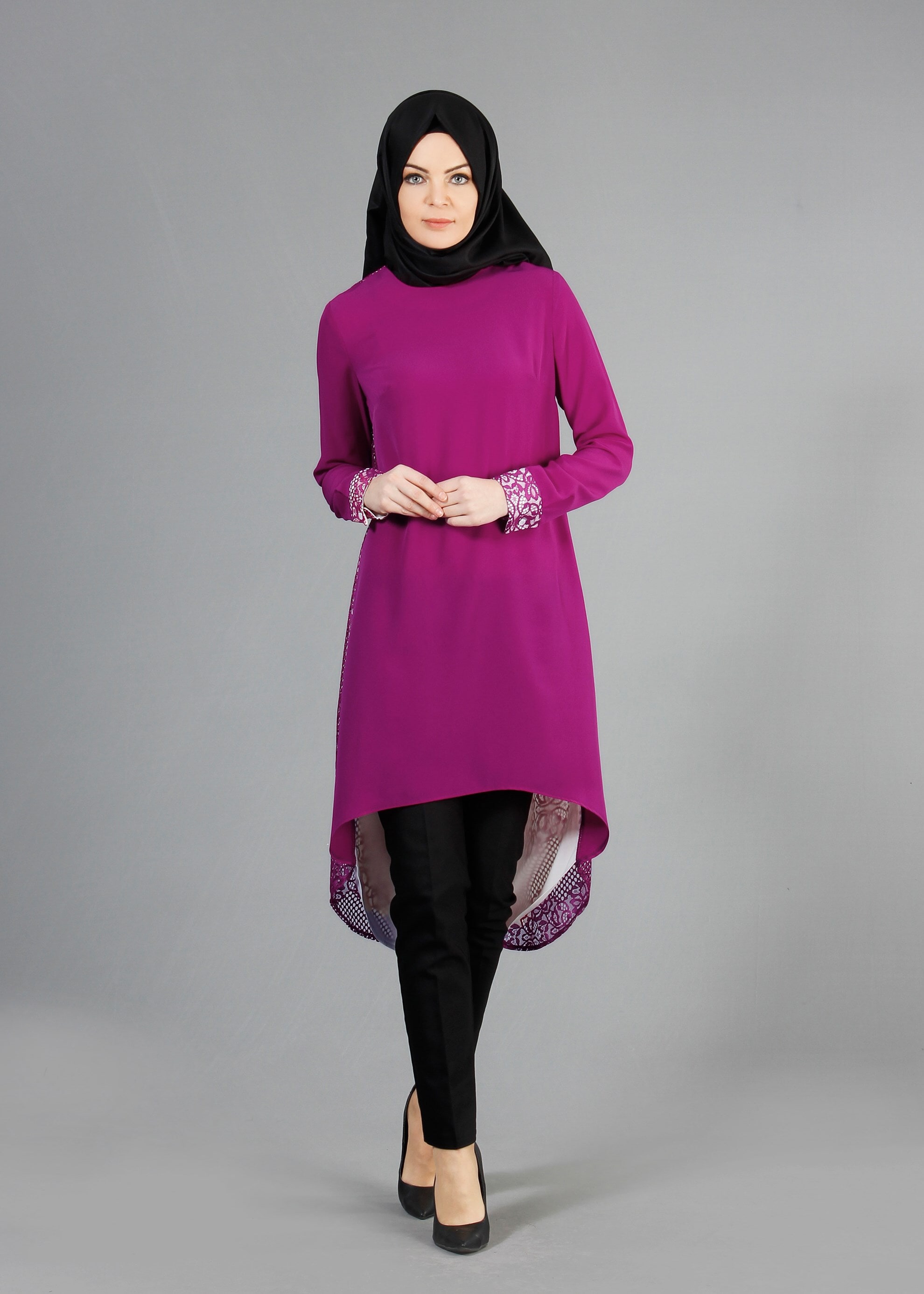 Tesettür giyim MOR ASİMETRİK KESİM TUNİK 4332