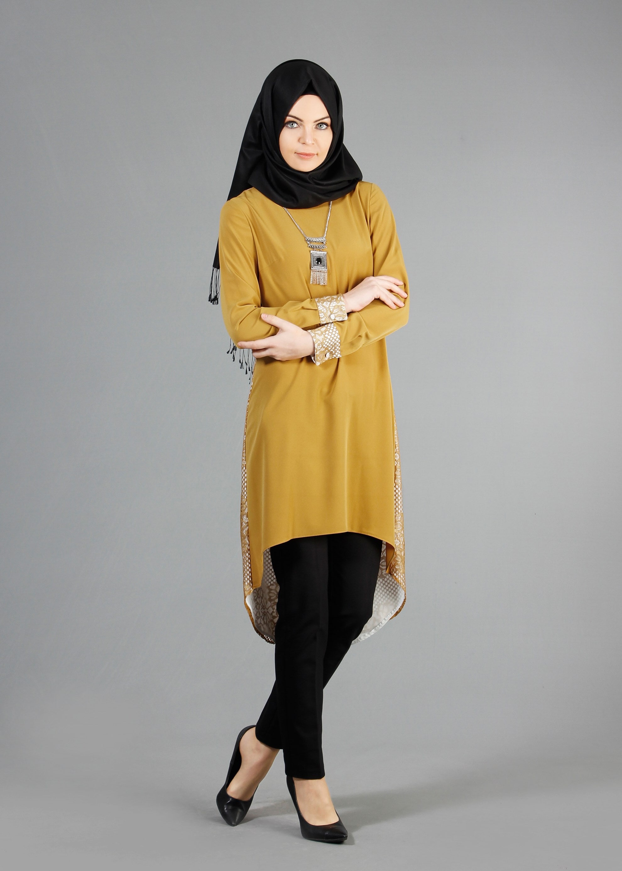 Tesettür giyim SARI ASİMETRİK KESİM TUNİK 4332