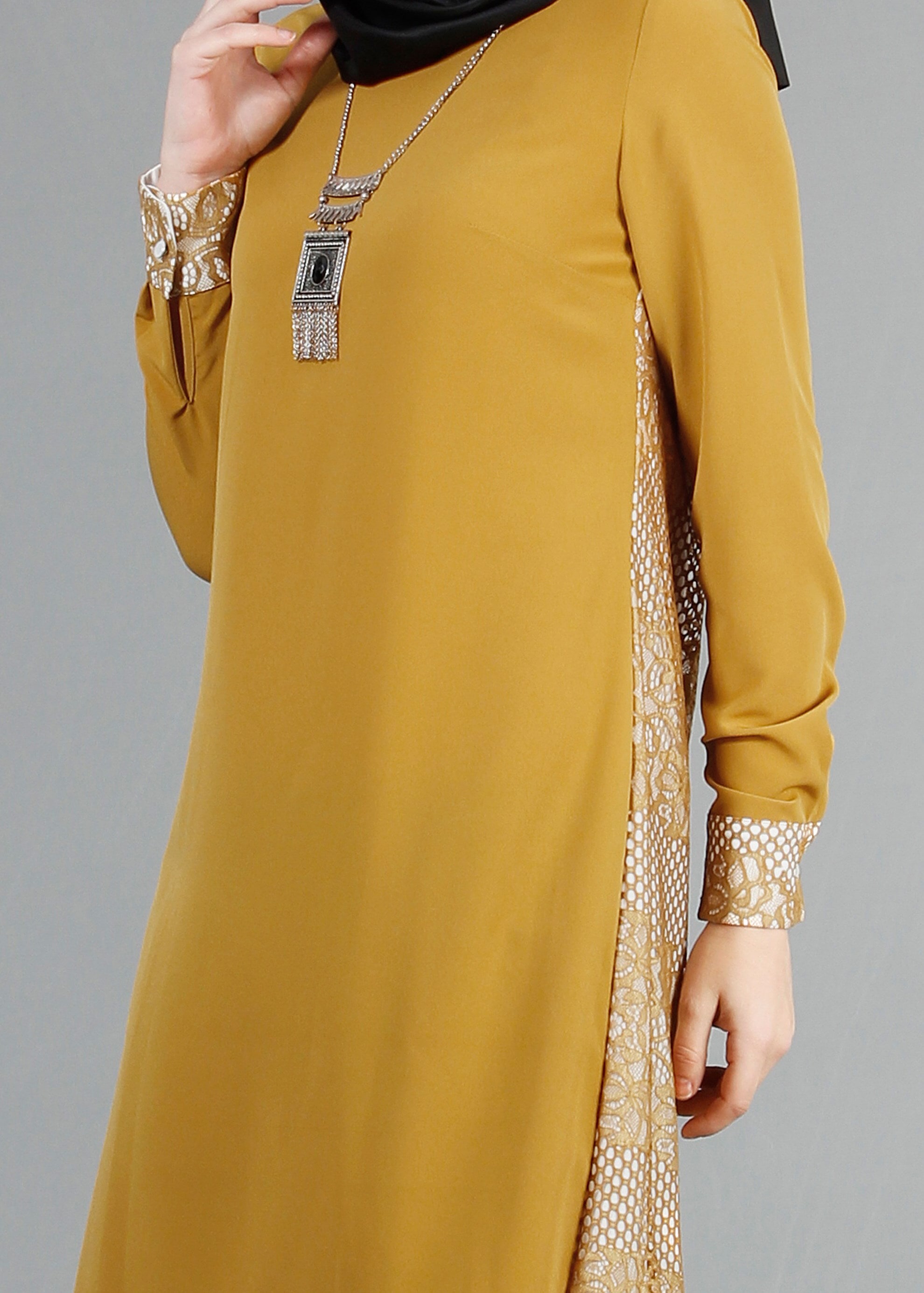 Tesettür giyim SARI ASİMETRİK KESİM TUNİK 4332