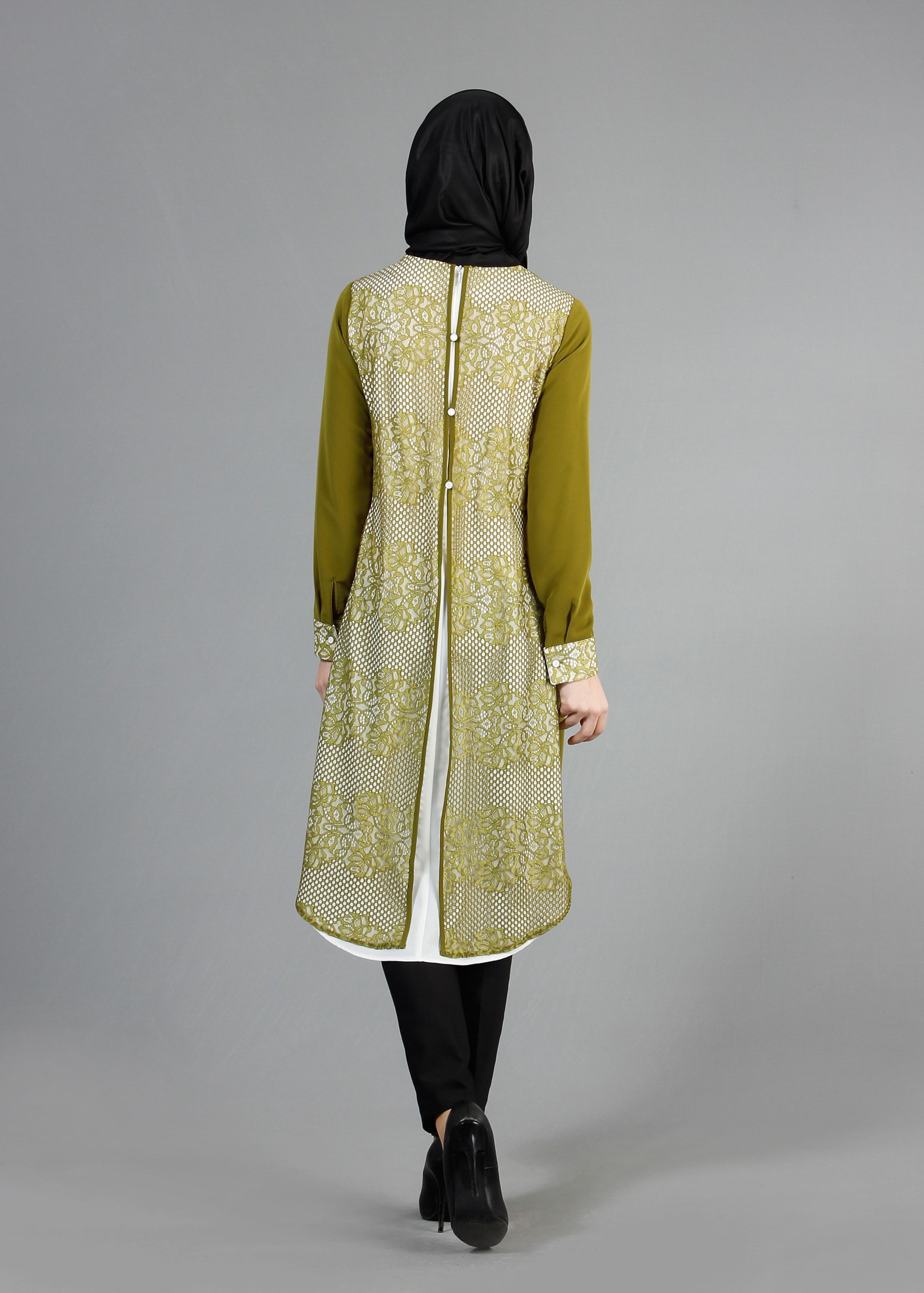 Tesettür giyim YEŞİL ASİMETRİK KESİM TUNİK 4332