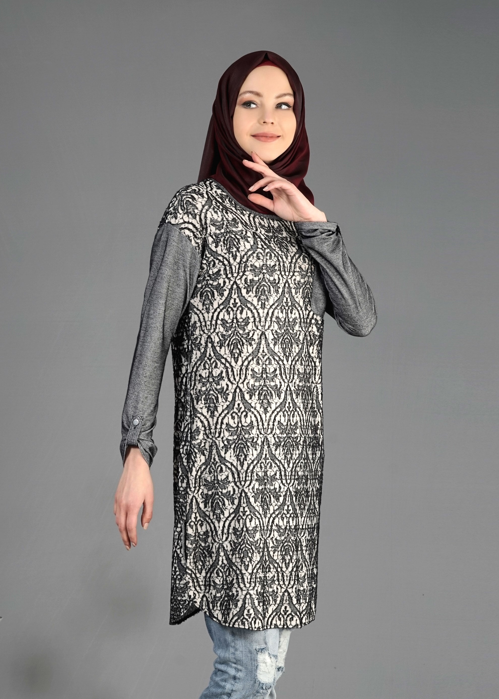 Tesettür giyim SİYAH 4343 Devore D.8 Tesettür Tunik 36/44(38-40)