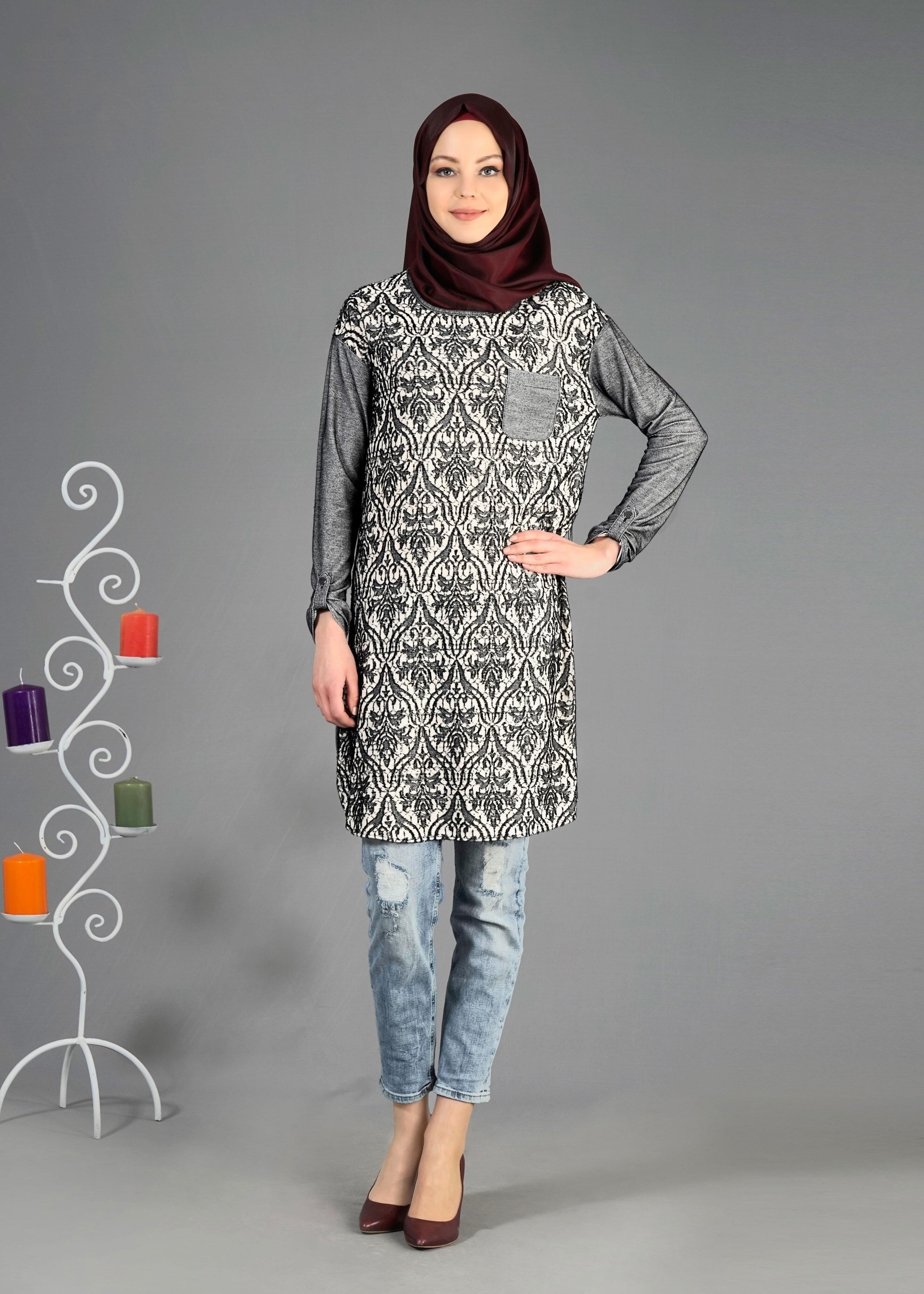 Tesettür giyim SİYAH 4343 Devore D.8 Tesettür Tunik 36/44(38-40)