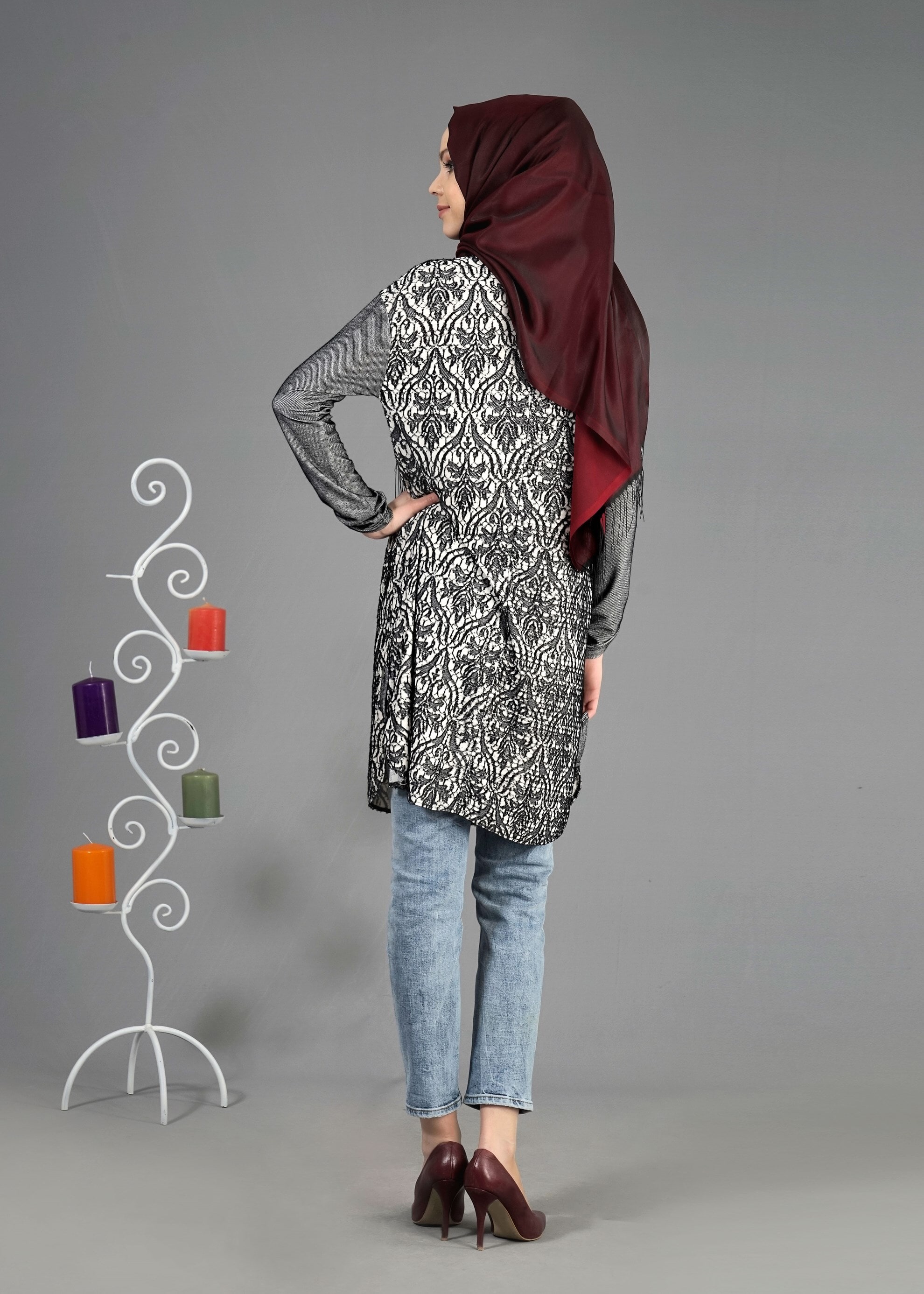 Tesettür giyim SİYAH 4343 Devore D.8 Tesettür Tunik 36/44(38-40)