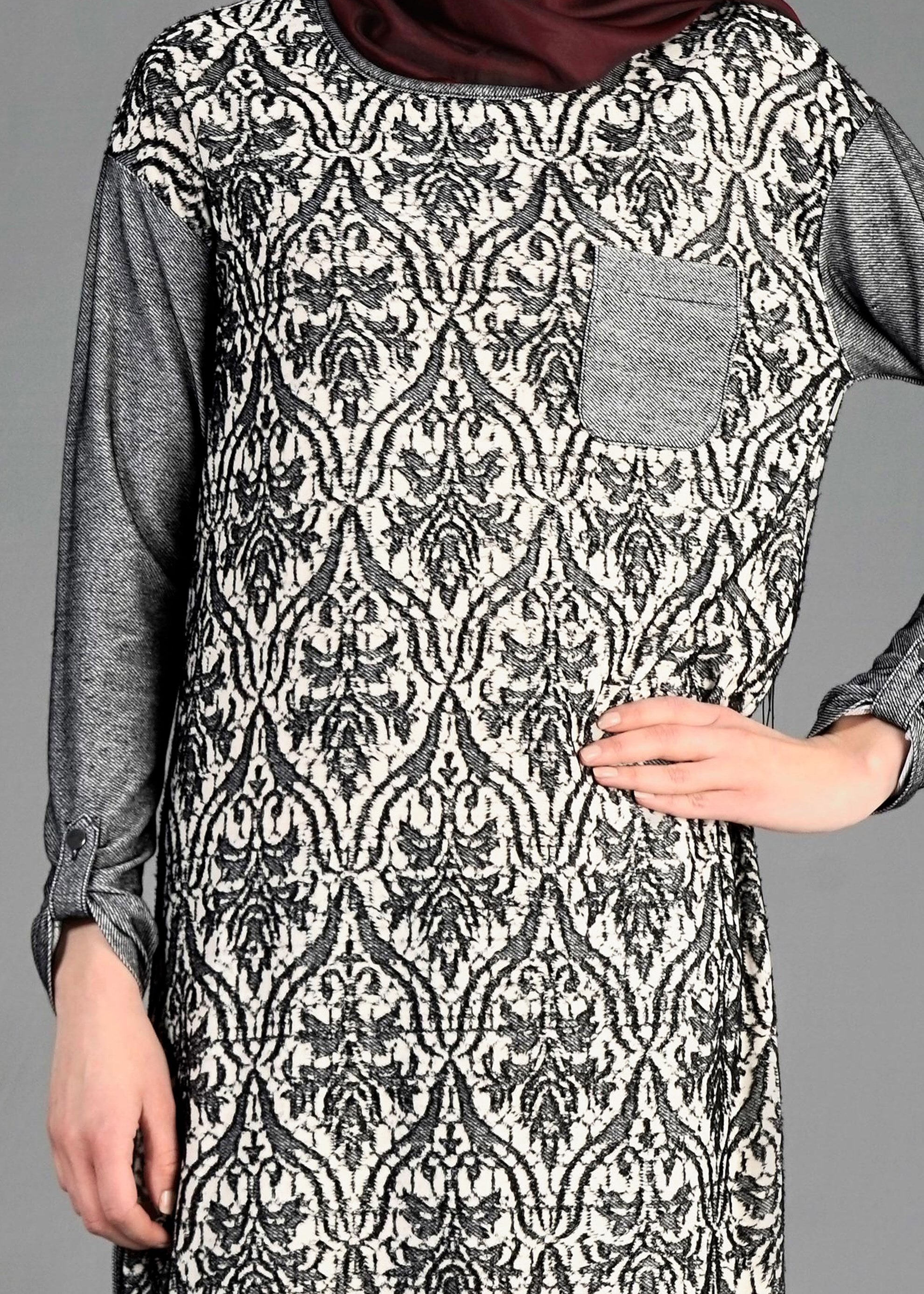 Tesettür giyim SİYAH 4343 Devore D.8 Tesettür Tunik 36/44(38-40)